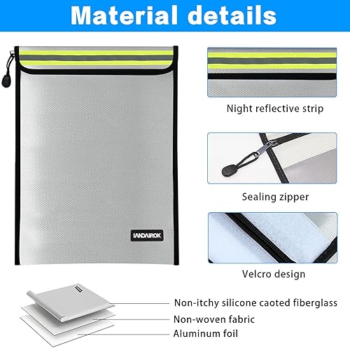 Miniatura 5 de 2 bolsas de dinero ignífugas para documentos de 15 x 11 pulgadas, bolsa segura de viaje para oficina en casa, bolsa de almacenamiento segura con