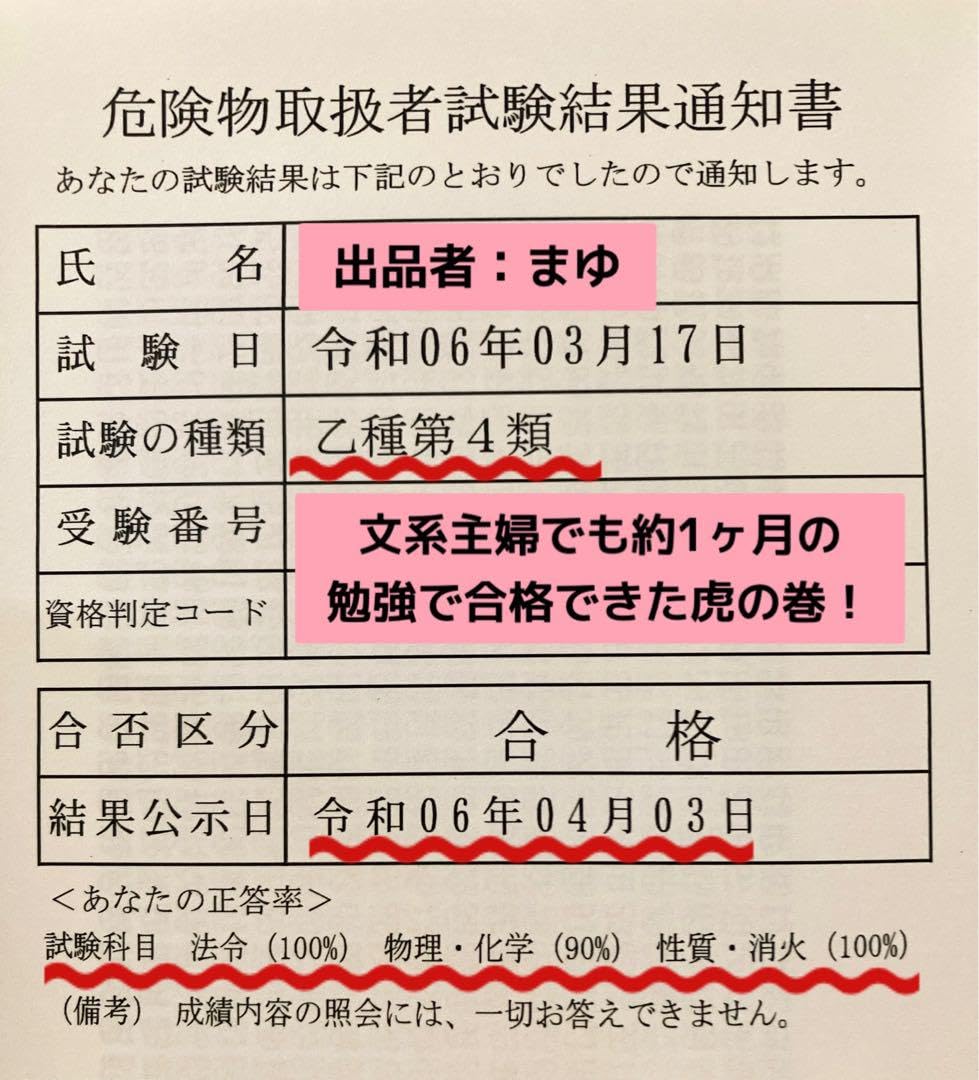 Amazon.co.jp: 乙4 危険物取扱者 乙種第四類 虎の巻 まとめノート 令和