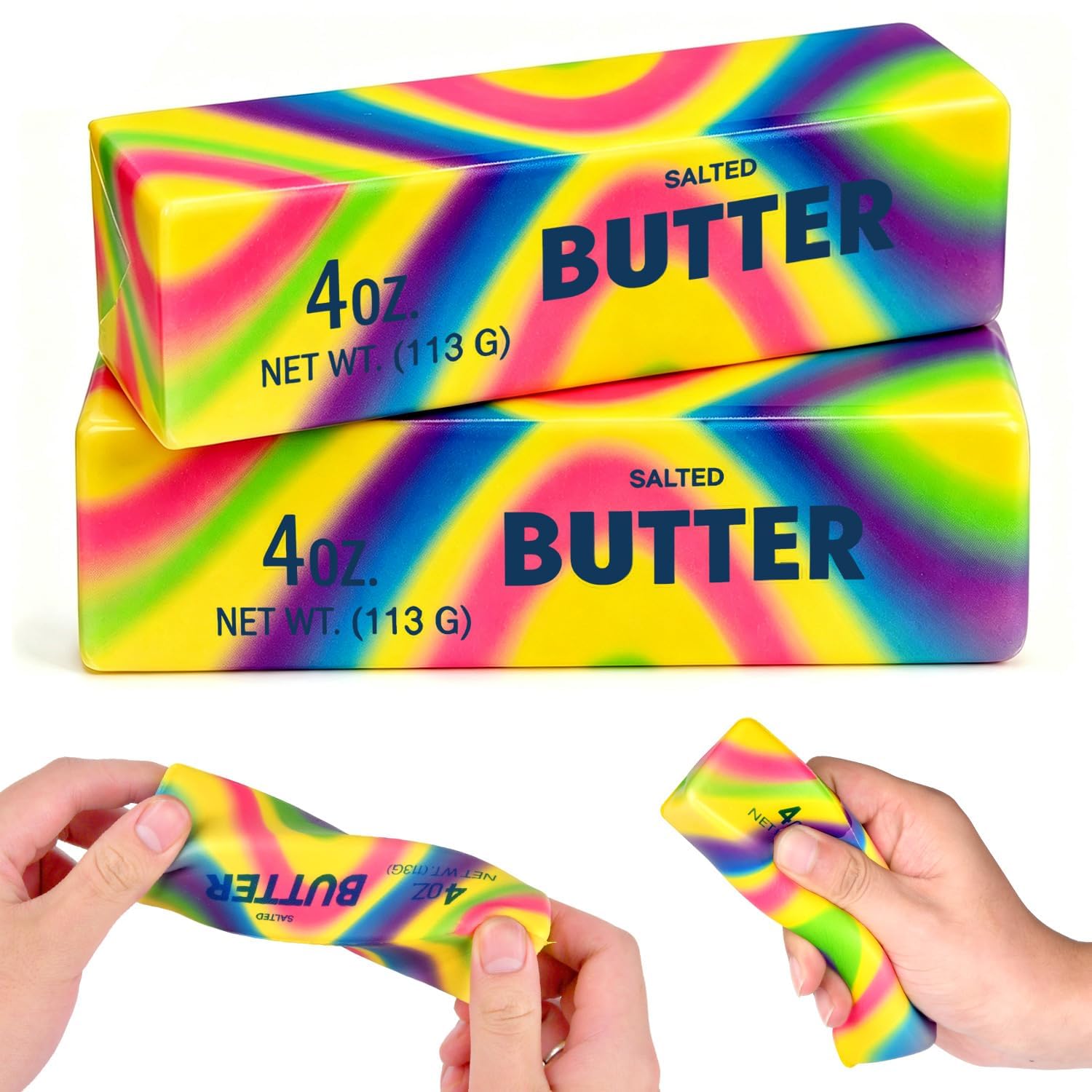 2pcs Butter Squishy Fidget Toys, Rainbow Butter Slow Rising Squishies, Slow Rebound Butter Stick Stress Ball Decompression Squeeze Anxiety Relief Sensory Toys for Adults Kids.