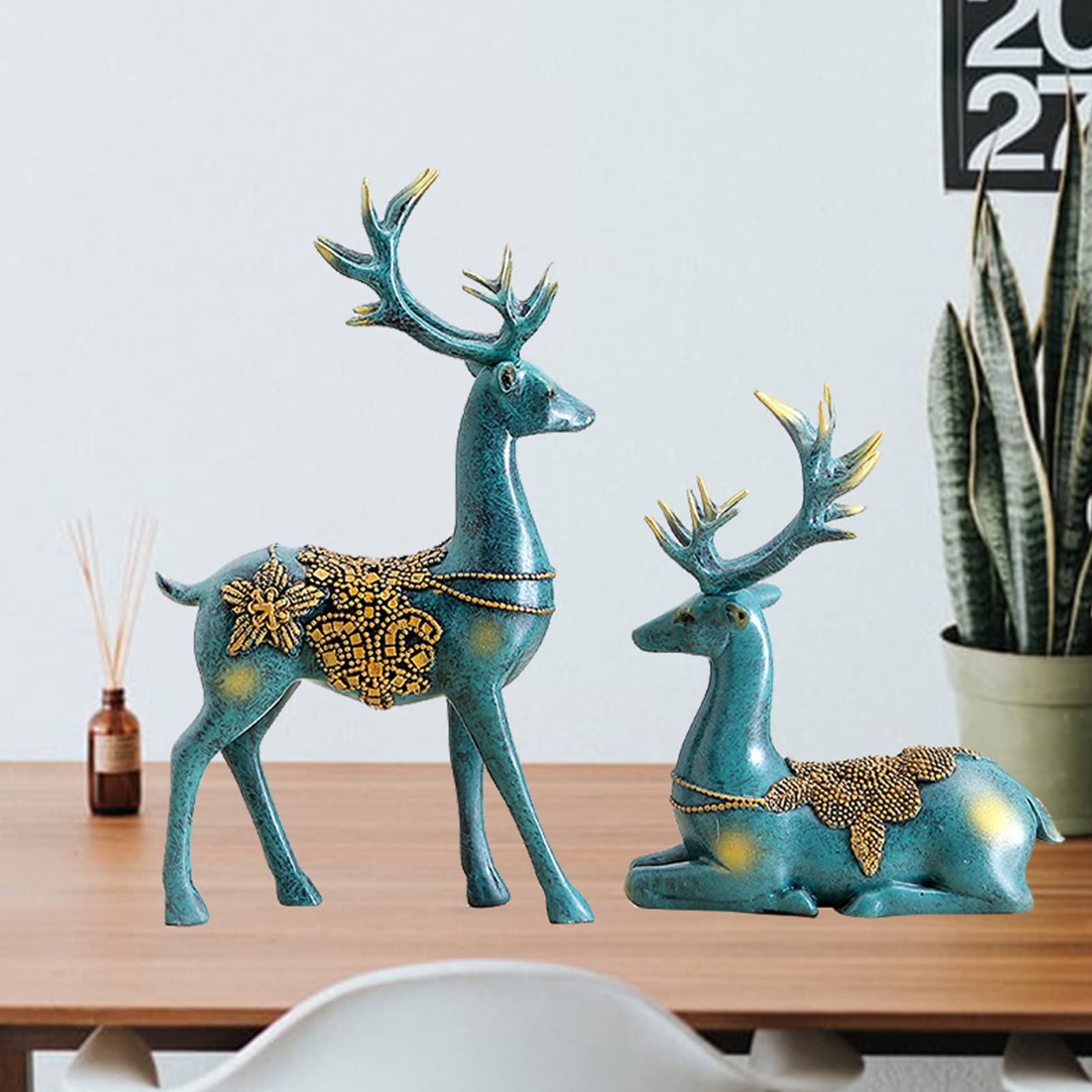 Juego De 2 Figuritas De Ciervos De Navidad para Decoración De Renos De Vacaciones, Decoración De Renos De Pie Y Sentado, Estatuas De Decoración Navideña para El Hogar