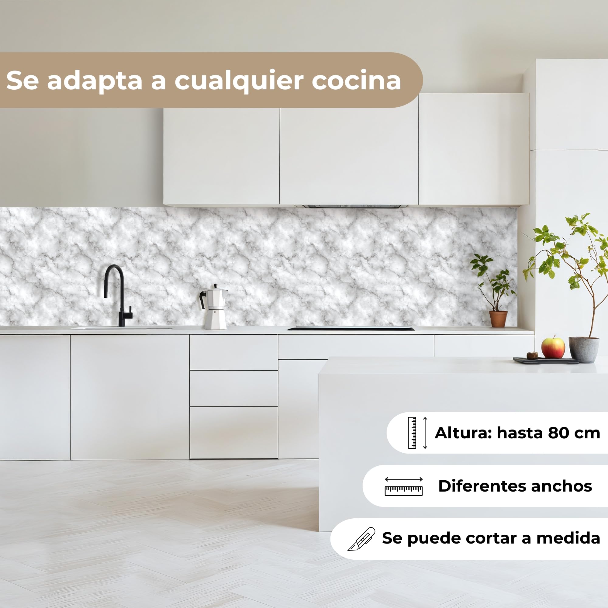KitchenYeah© Antisalpicaduras Cocina 60x300 cm Adhesivo Salpicadero Protector Pared Salpicaduras Revestimiento Gris - Mármol - Clásico - Vetas