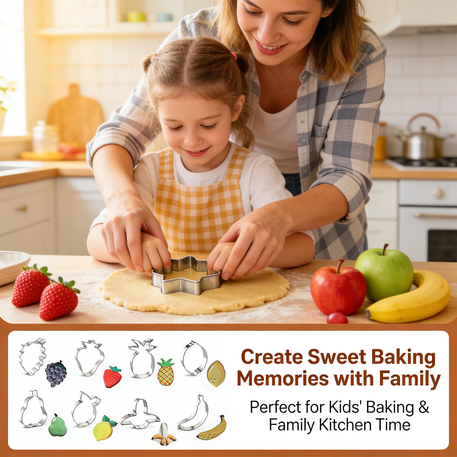 Ensemble de 12 Emporte Pièces Fruits en Acier Inoxydable, Moules à Biscuits Multifonctions pour Fondant, Pâtisserie et Sandwiches, Formes Créatives, Idéal pour Enfants et Cuisine en Famille - 2