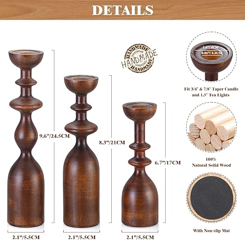 Miniatura 4 de HOWSILAY Portavelas de Madera Portavelas para Centro de Mesa Portavelas Decoración Moderna de Granja Candelabros que se Adaptan a Velas Cónicas de