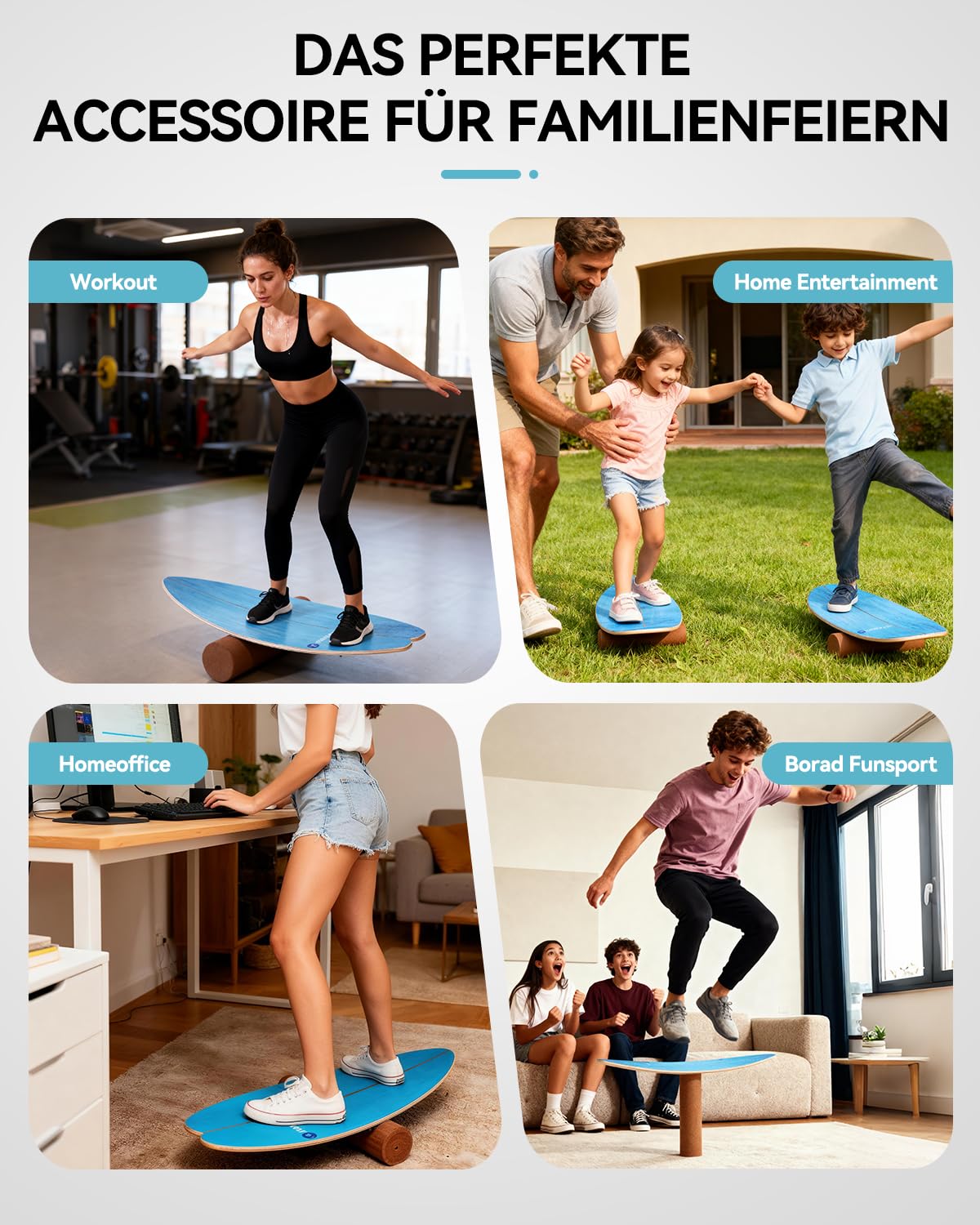 Balance Board Erwachsene | Rutschfeste Oberfläche & Rocker Shape | Surf Balanceboards für Surf Core-Training, Fitness, Reha & Koordination,inkl. Rolle, Halbkugel und Balance Ball