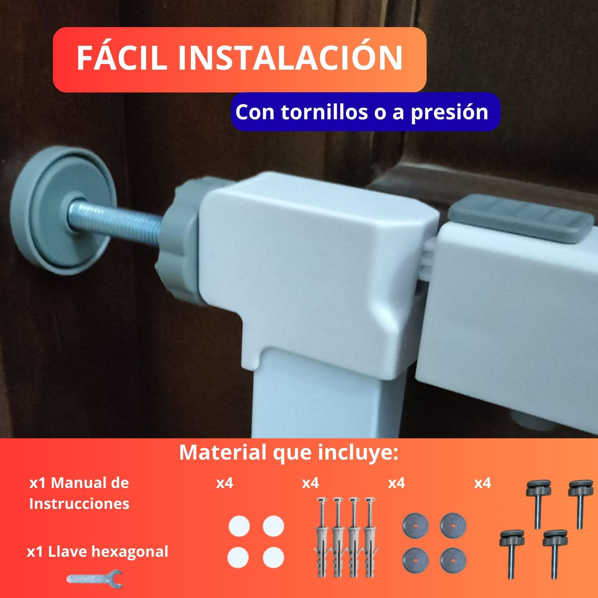 Barrera de Seguridad para Bebés y Mascotas, Ajustable 75-82 cm Extensible hasta 108 cm, Acero Blanco, Valla Escalera y Puerta sin Taladro, Cierre Automático, Apertura 1 Mano, Doble Seguridad