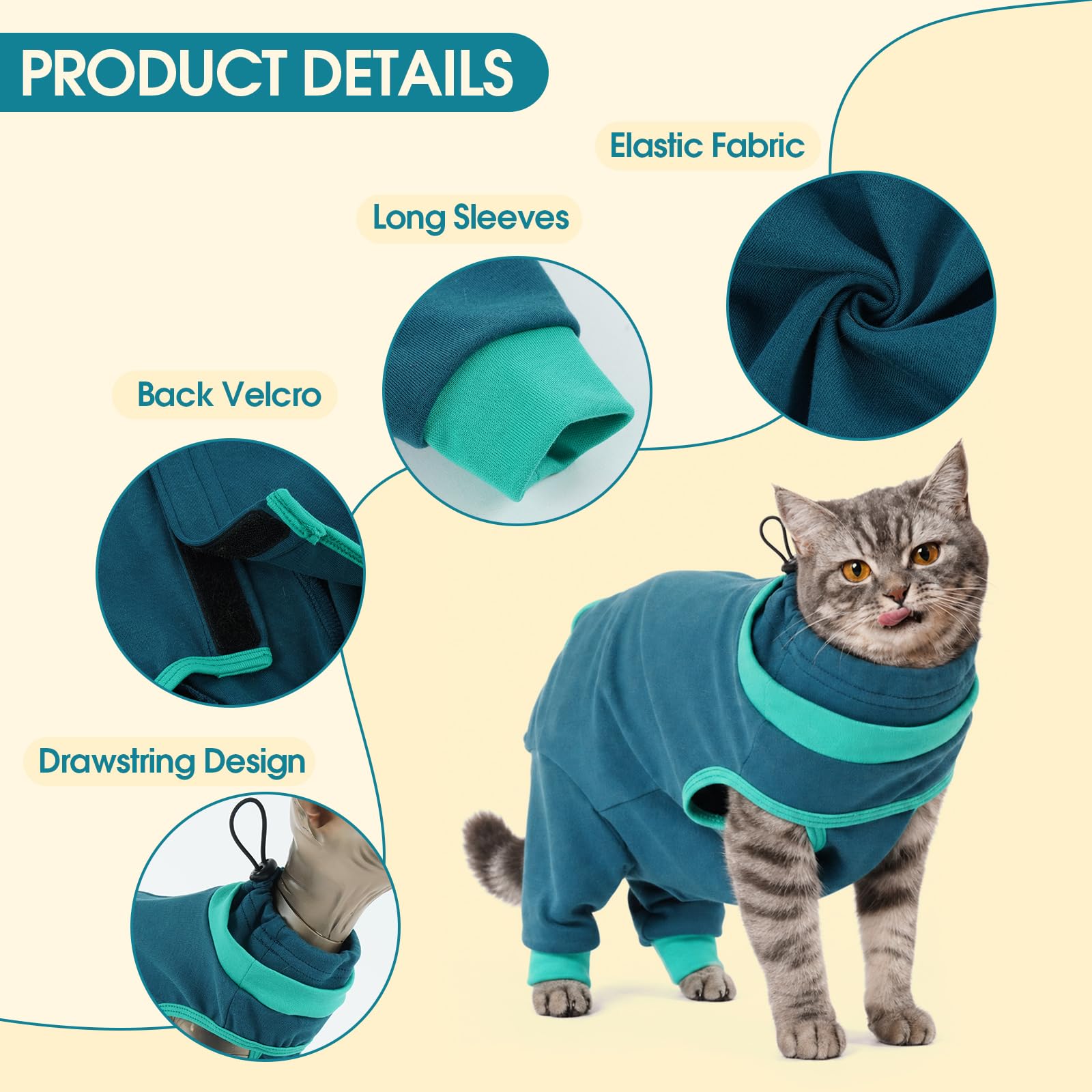 Katzenbody Nach OP, OP Body Katze mit Vollständiger Hinterbeinabdeckung, Kastrationsbody Katze für Bauch- und Hinterbeinwunden, Verstellbarer Halszug, Leckschutz, Body für Katzen Nach OP
