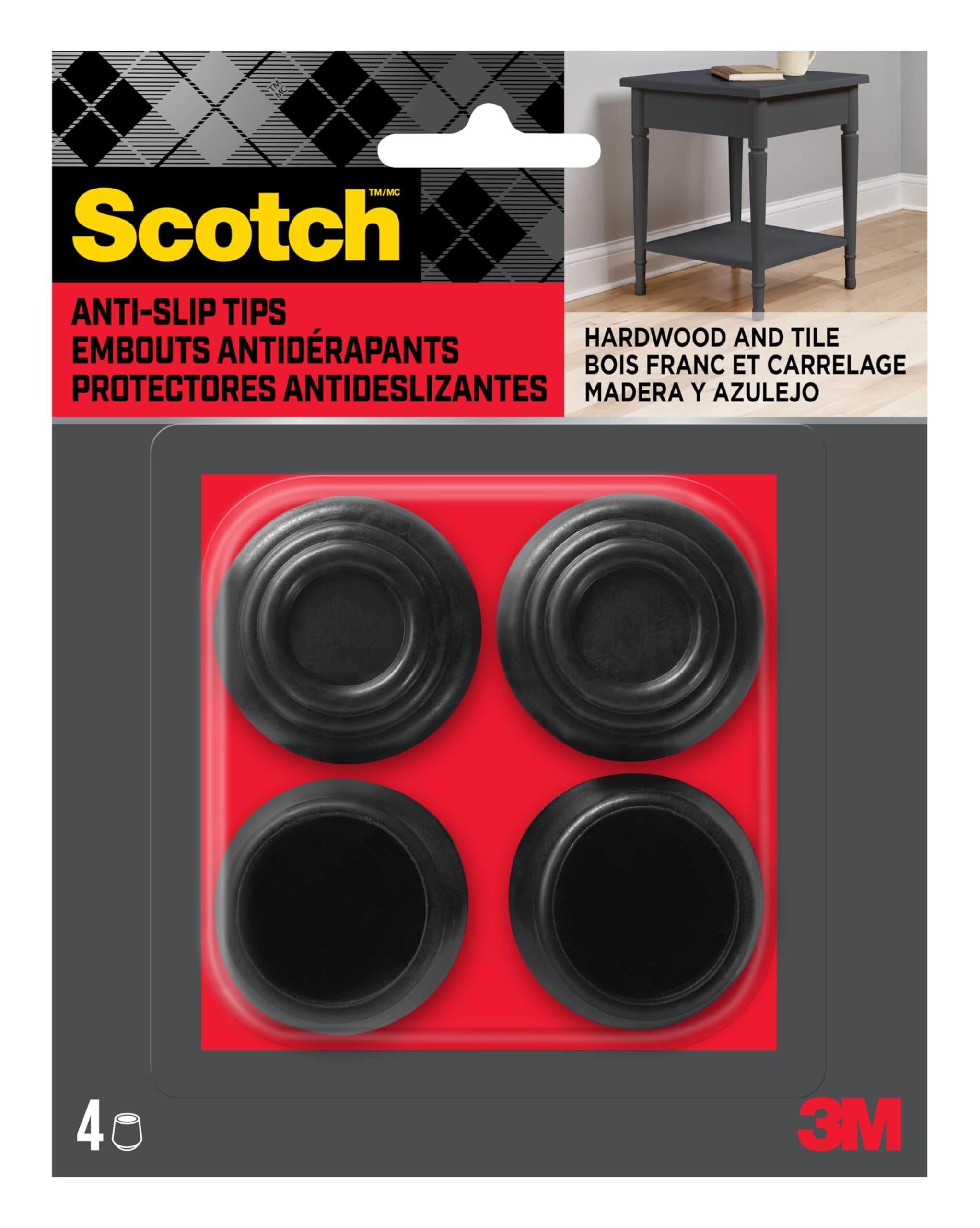 Protectores de patas Scotch SP605-NA en goma negra para cuidar suelos de madera dura