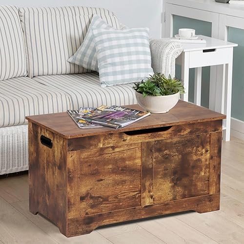 Miniatura 7 de Timberer Baúl de almacenamiento de 31.5 pulgadas, banco de almacenamiento de madera, baúl de almacenamiento superior con 2 bisagras de seguridad,