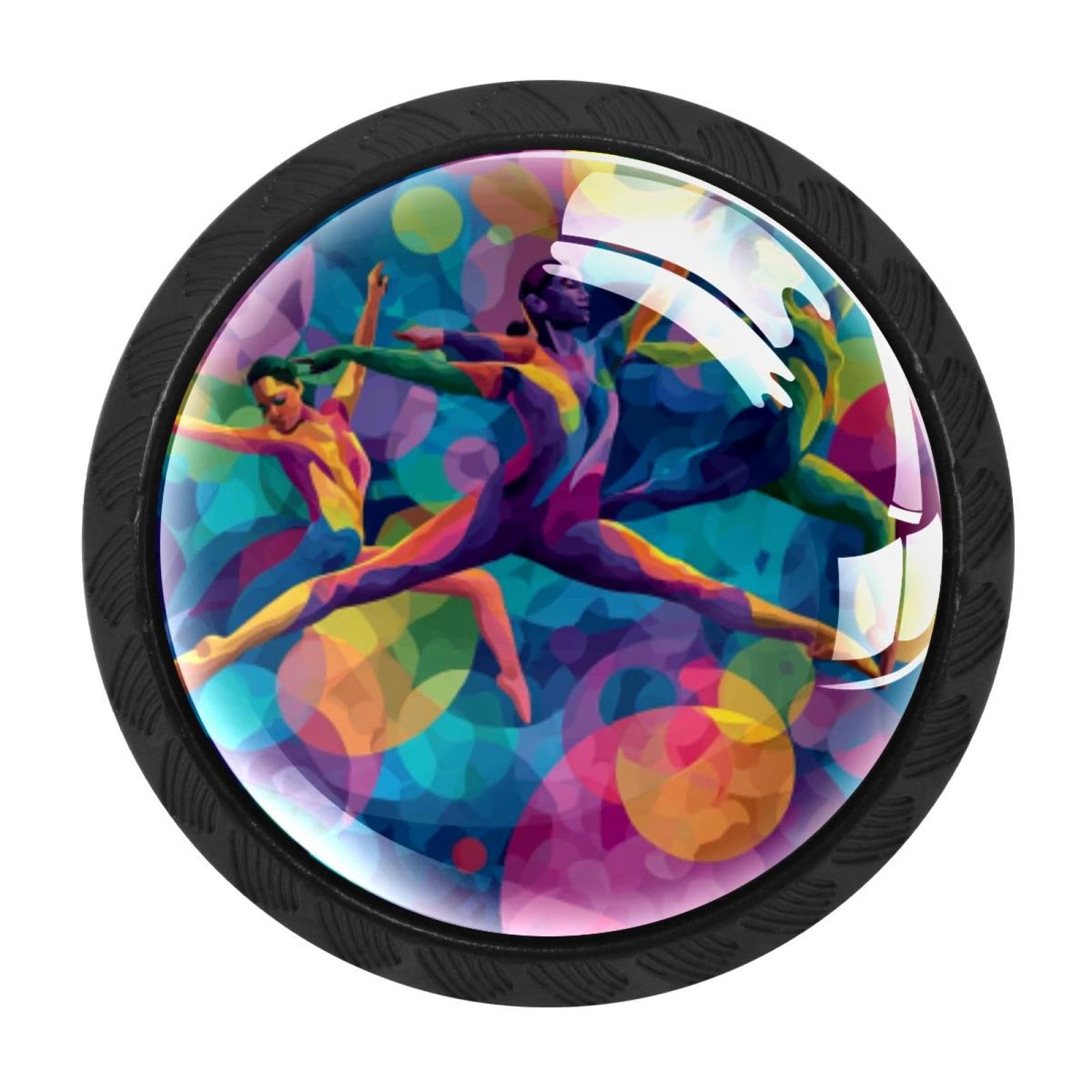 CHENZZZZ 4 Pack Black Rhythmic Gymnastics Colorful (7) Cabinet Pulls with Screws, Kitchen Cabinet Knobs Hardware
