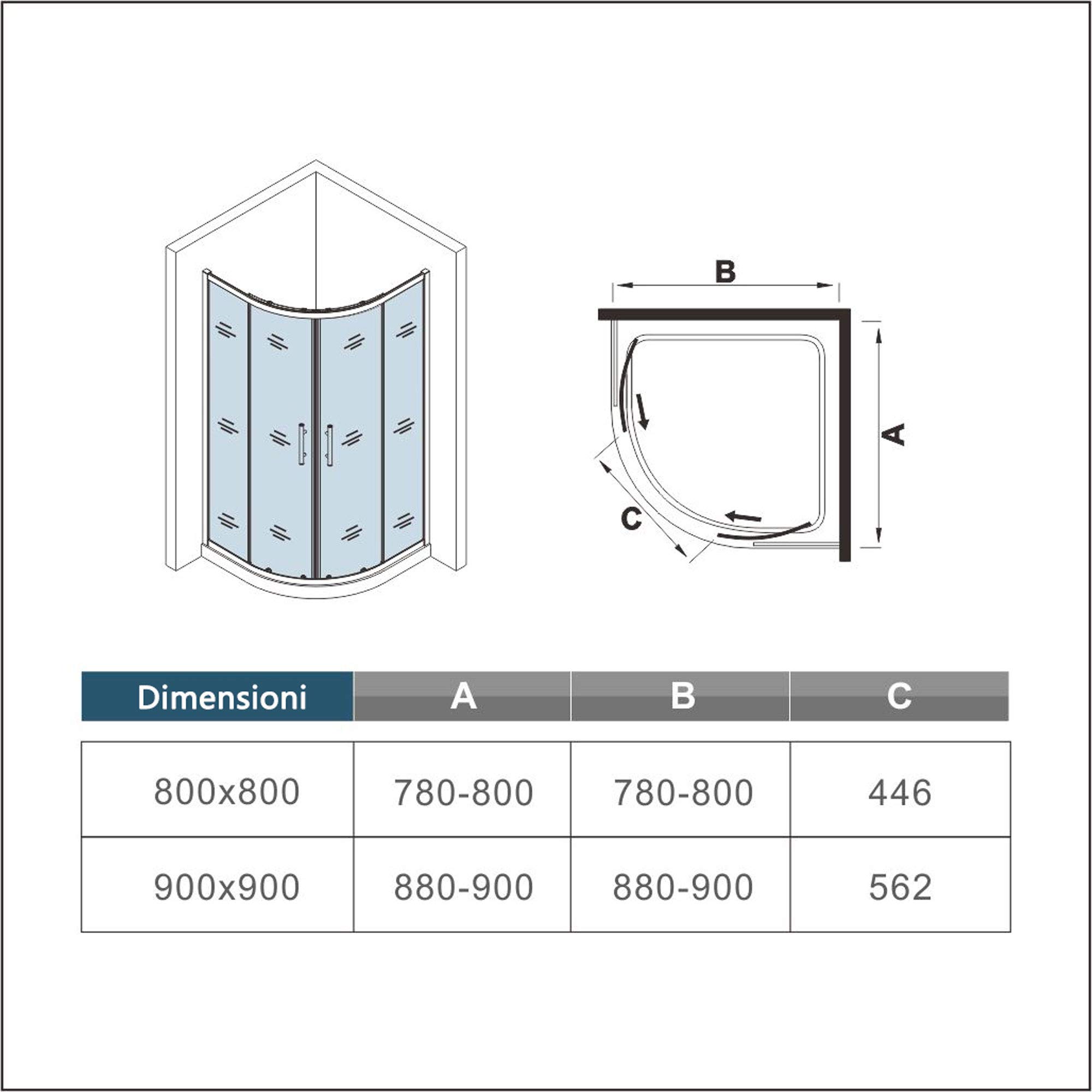 Mato Box Doccia Semicircolare in Vetro Temperato 5 mm con Telai in Alluminio Cromati Lucidi, 80x80x185 cm, Argento (Silver), Modern, Scorrevole