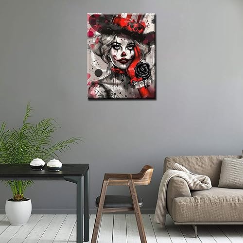 Miniatura 2 de Tucocoo Kits de pintura de diamantes 5D para adultos, payaso negro y rojo, taladro completo, diamante redondo, punto de cruz, diamante fácil de