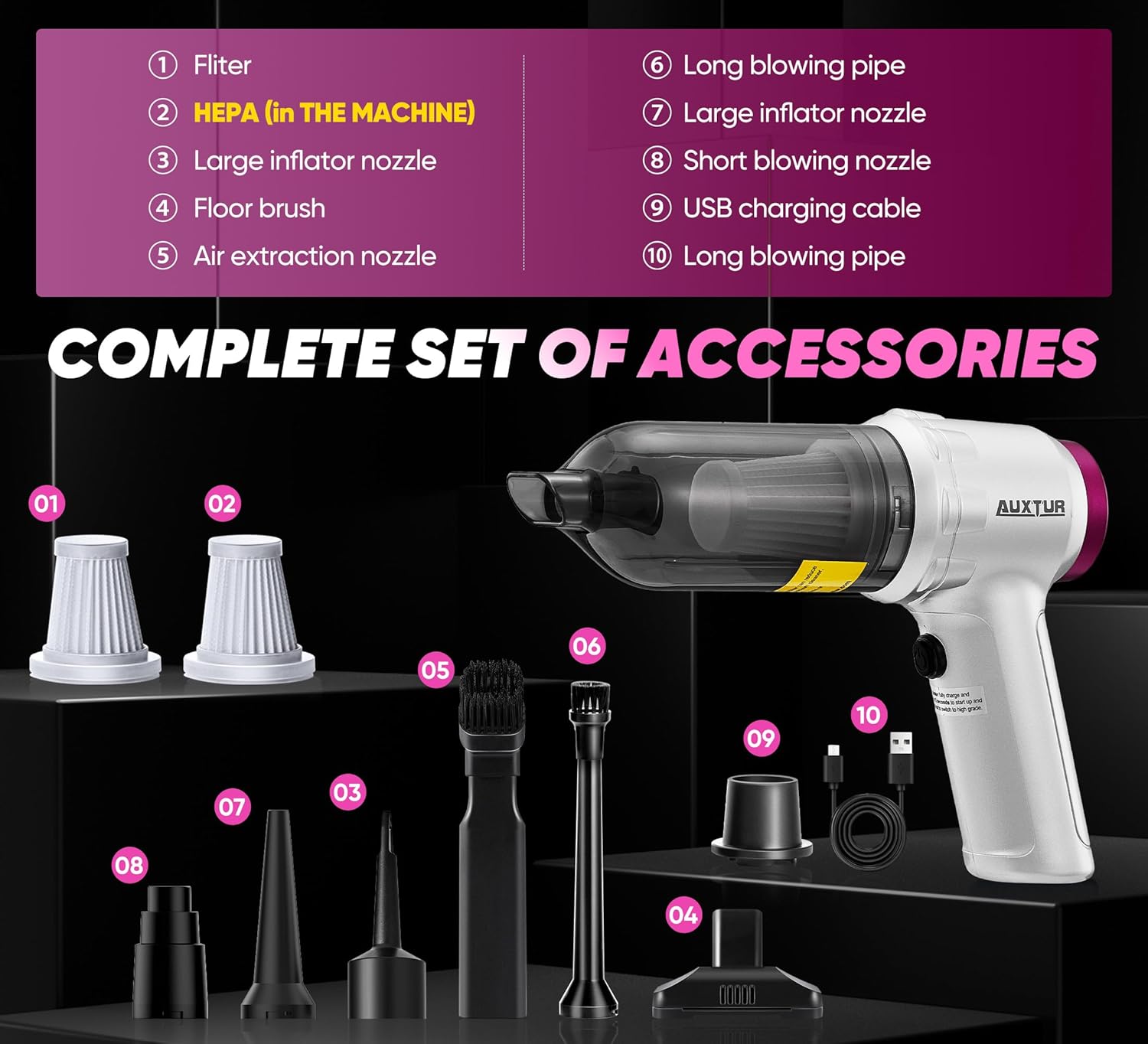 Portable Cordless Handheld Vacuum Cleaner with 15000PA, 120W Air Duster, Brushless Motor, Mini Vacuum for Car and Home