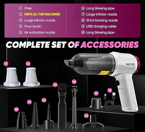 Miniatura 8 de Aspirador de mano inalámbrico portátil con 15000 PA, 120 W, motor sin escobillas, mini aspiradora para automóvil y hogar