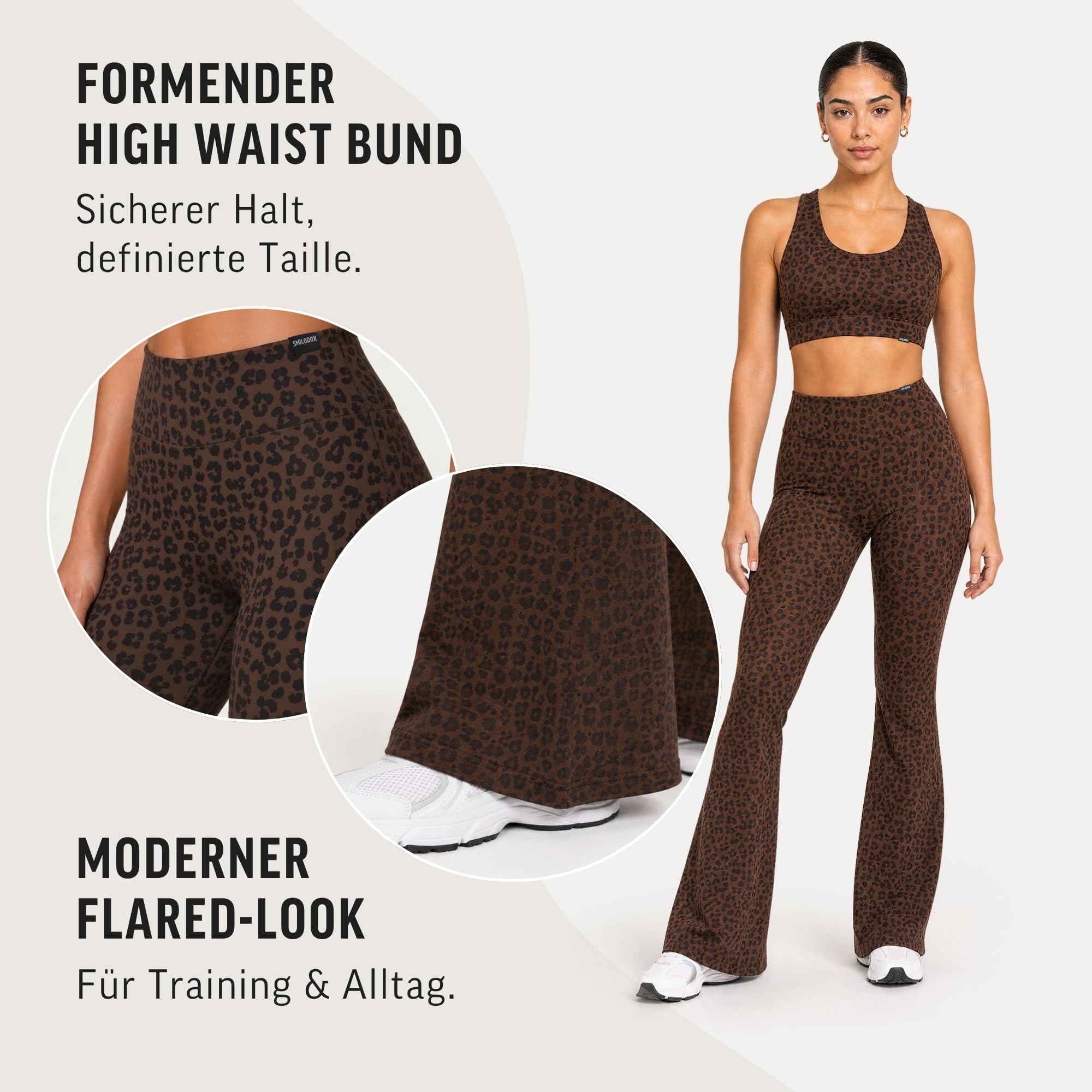 SMILODOX Schlagleggings Damen Lithara Solid, Flared Bootcut Sporthose mit fest angenähtem Leo-Umschlag, High Waist Leggings mit 4-Wege-Stretch, blickdichte Fitnesshose für Yoga, Gym und Alltag