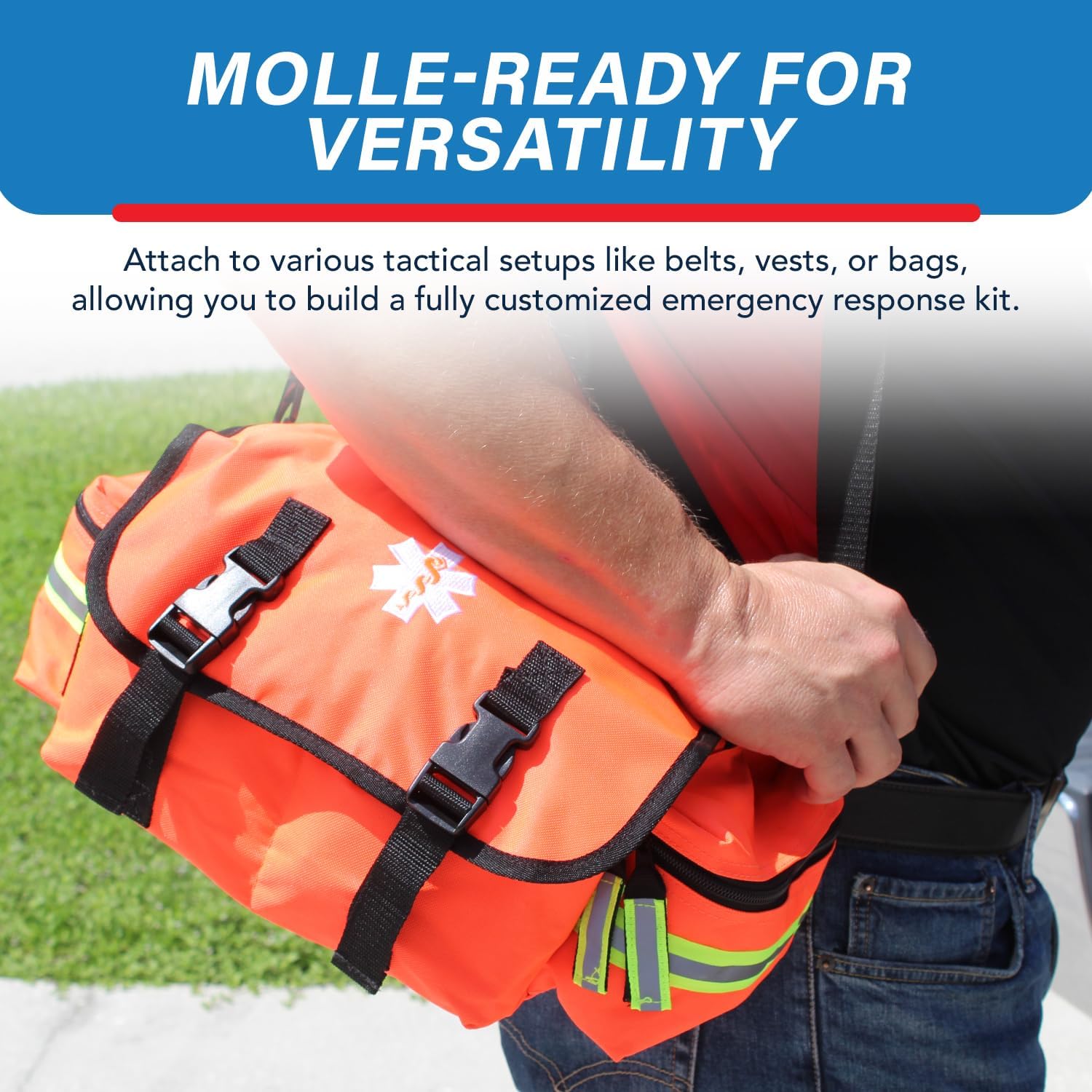 Luminary Trauma Bag Stocked Medium Modular Reflective EMS-EMT Medic Bug Out Bag First Aid Kit for Home Professionals First Responders Preppers Outdoors (Fluorescent Orange)