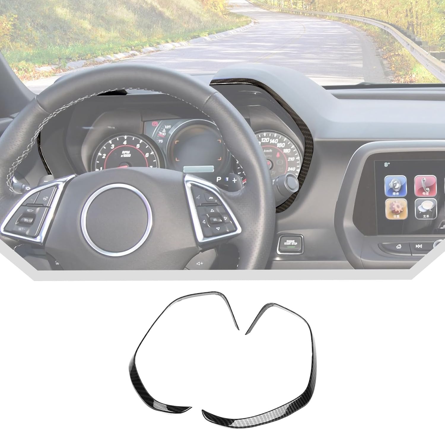 JeCar for Camaro Carbon Fiber Interior Trim Accessories Compatible with 2016-2022 Chevrolet Chevy Camaro Dash Panel Bezel Cover (2pcs)