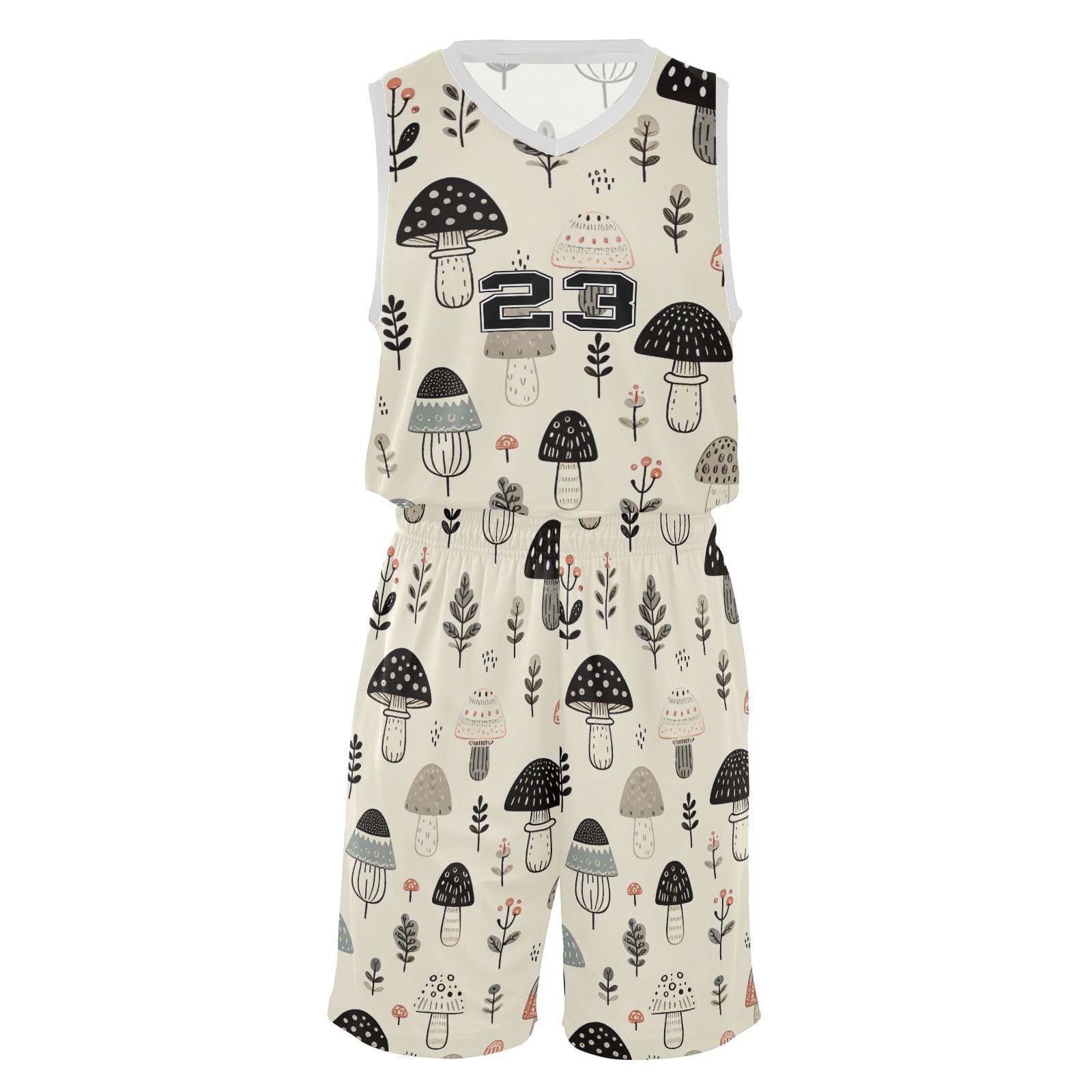 FLildon Beige Mushrooms Boys Basketball Jersey Set Tank Top Shorts Tracksuit Sport Training Suit for Kids, M