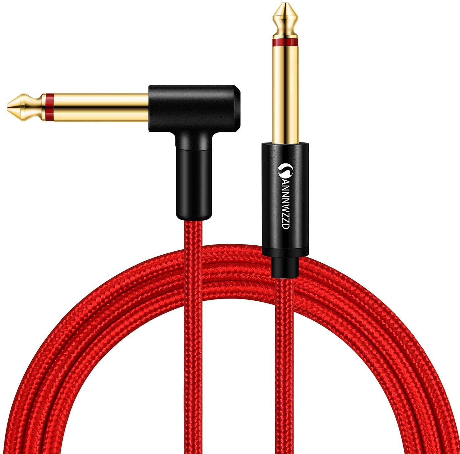 ANNNWZZD Right Angle Guitar Instrument Cable,6.35mm (1/4) TS to 6.35mm (1/4) TS Stereo Audio Cable Male to Male (15FT)