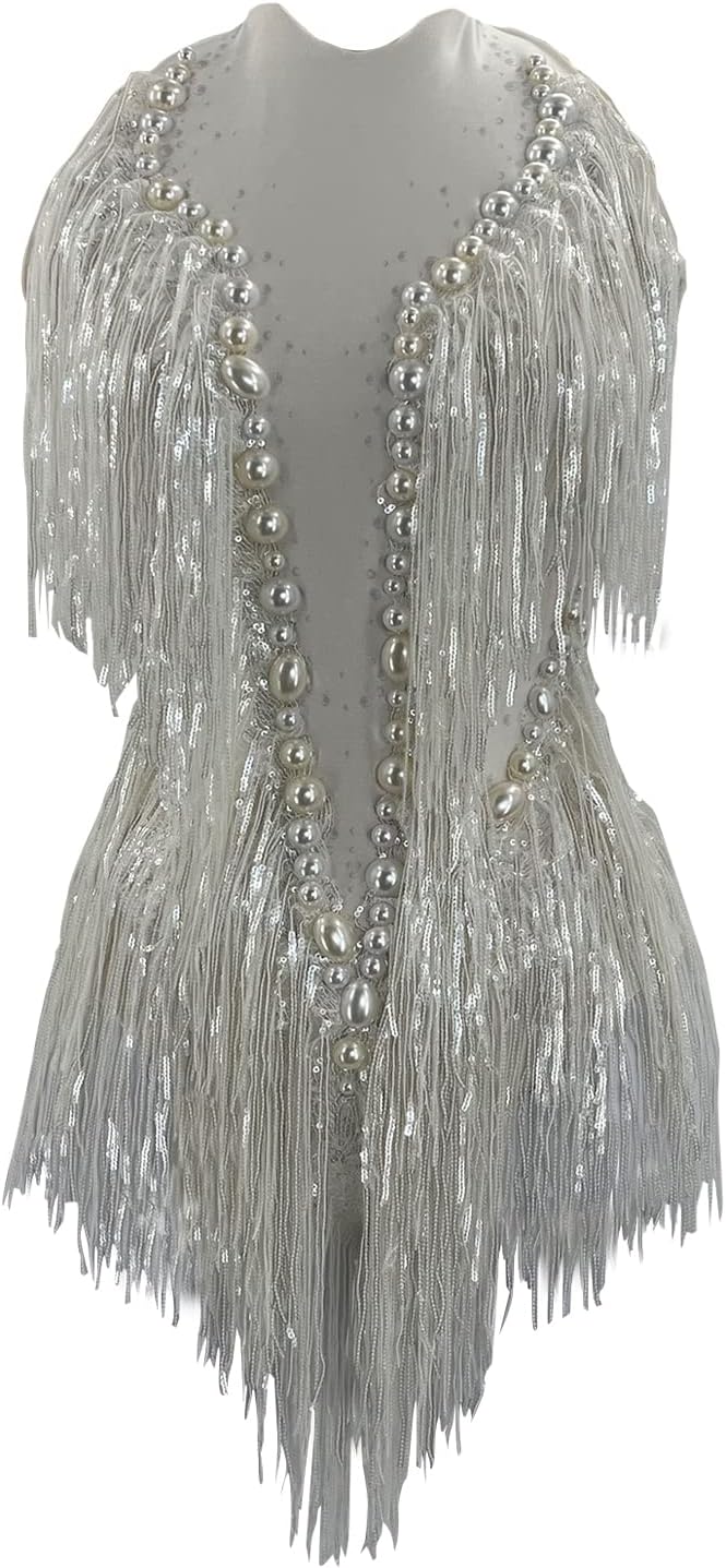 Sparkly Diamante Fringe Bodysuit Women Sexy Dancer Celebrate Outfit Prom Bar Birthday Nightclub Drag Queen Costume
