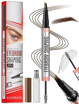 Microblading Eyebrow Pen 2-in-1 Dual Ended - 4 Fork Tip Brow Pencil with Clear Eyebrow Gel, Long Lasting Natural Waterproof Eyebrows Makeup 2# Dark Brown