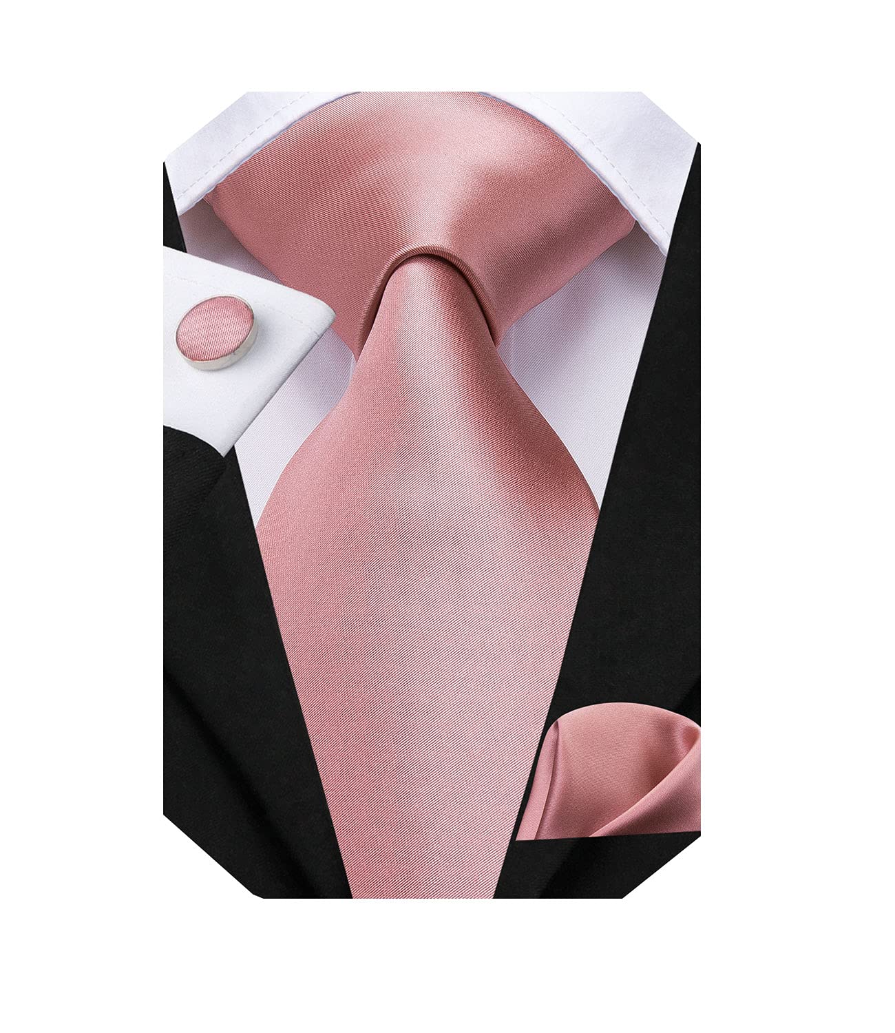 Mens Paisley Striped Tie and Handkerchief Cufflinks Tie Set for Men Wedding Business Formal, Blush Pink, Medium