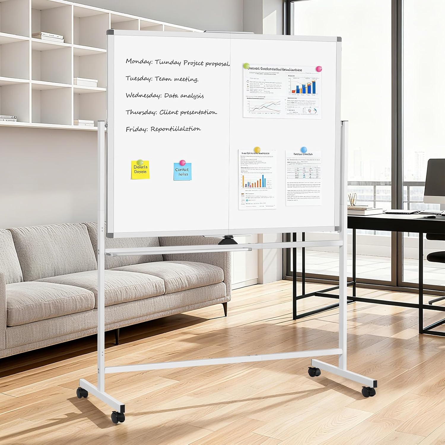 Large Rolling Whiteboard with Stand, 60" x 48" Double-Sided Mobile White Board Dry Erase, Giant Magnetic Dry Erase Board on Wheels for Office, Home & School