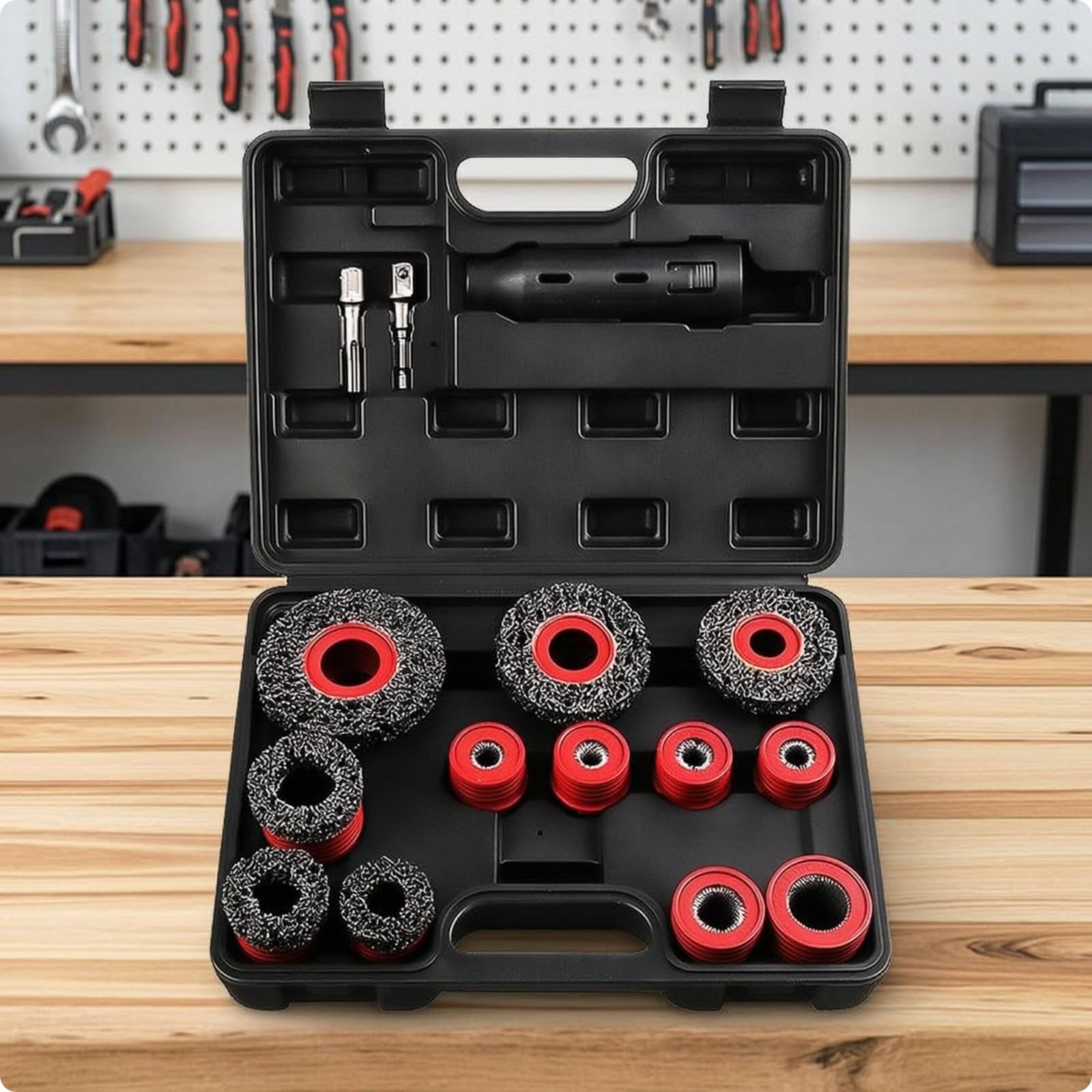 15 Pièces Brosse Nettoyage Goujons Roue Robuste Kit Brosses avec Coffret Compact Outillage pour Mécaniciens, Garage, Atelier