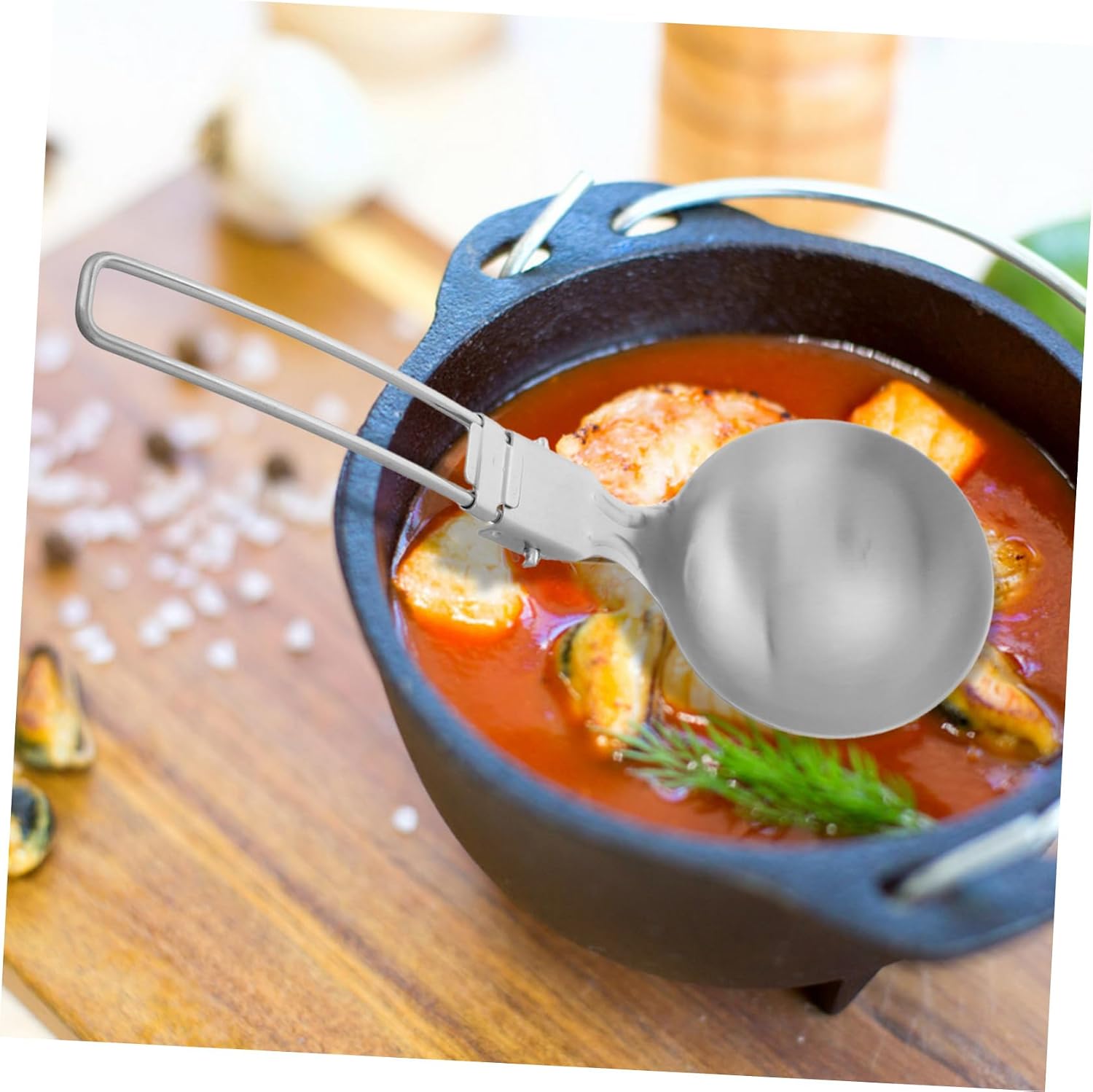 2pcs Portable Stainless Steel Folding Soup Spoon Durable Cooking Utensils for Outdoor Activities Camping and Hot Pot Mini Ladle for Easy Serving and Dining