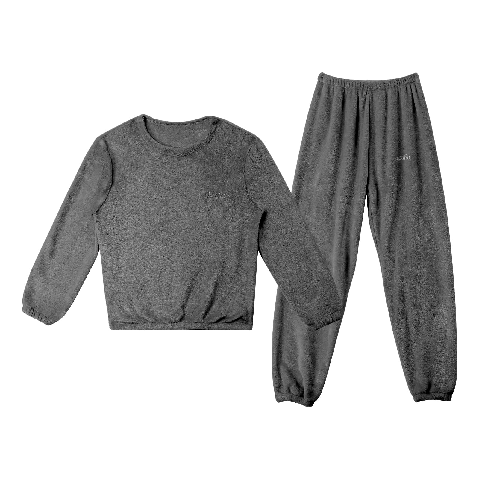 LACOFIA Pigiami Due Pezzi da Bambini e Ragazzi Pigiama Set Invernale di Caldo Pile Abbigliamento da Notte a Maniche Lunghe Bimbo