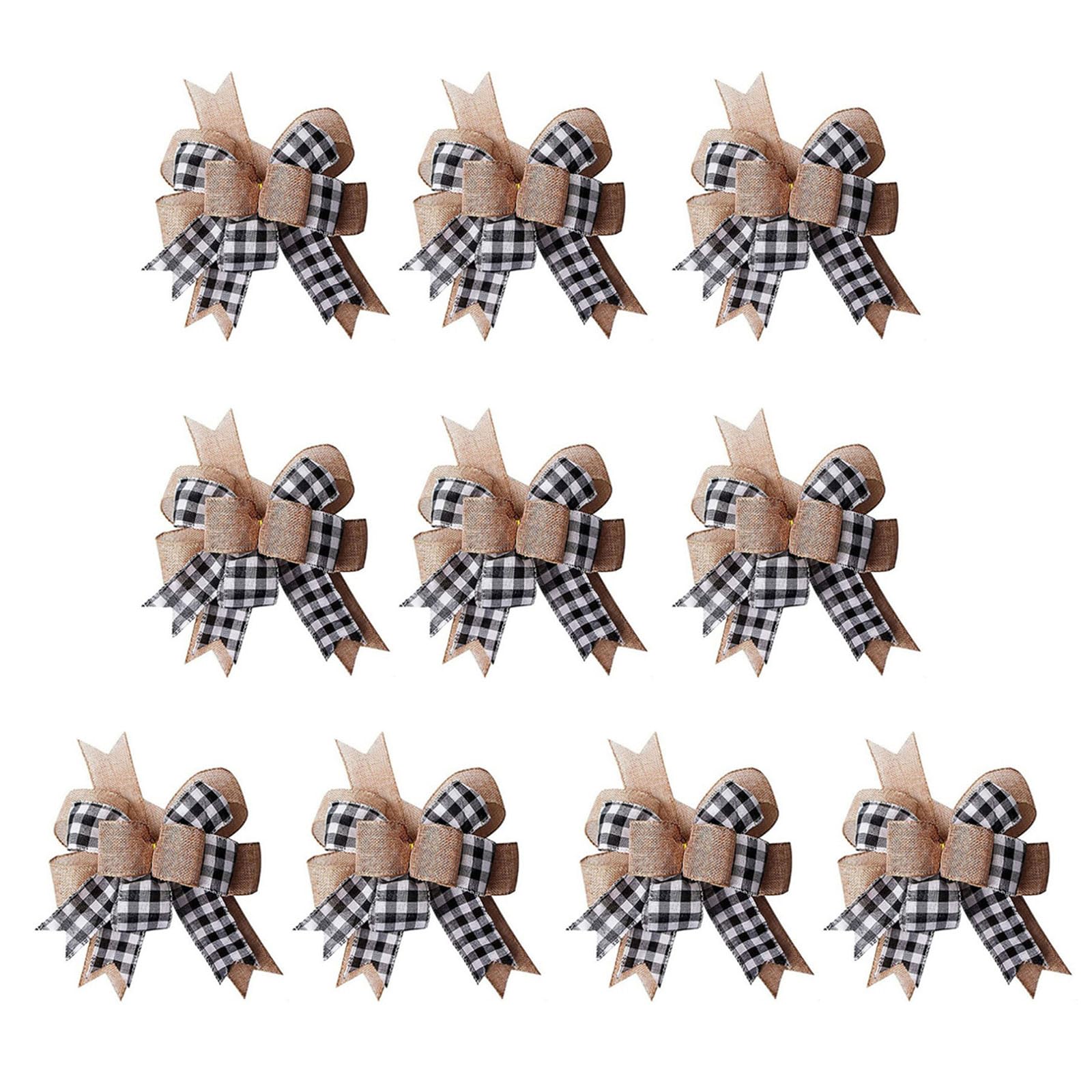 carotoe 10Pcs Elegant Burlap Christmas Bowknot Festival Checkered Bowknot for Christmas Tree Ornament and Party Decors Embellishments