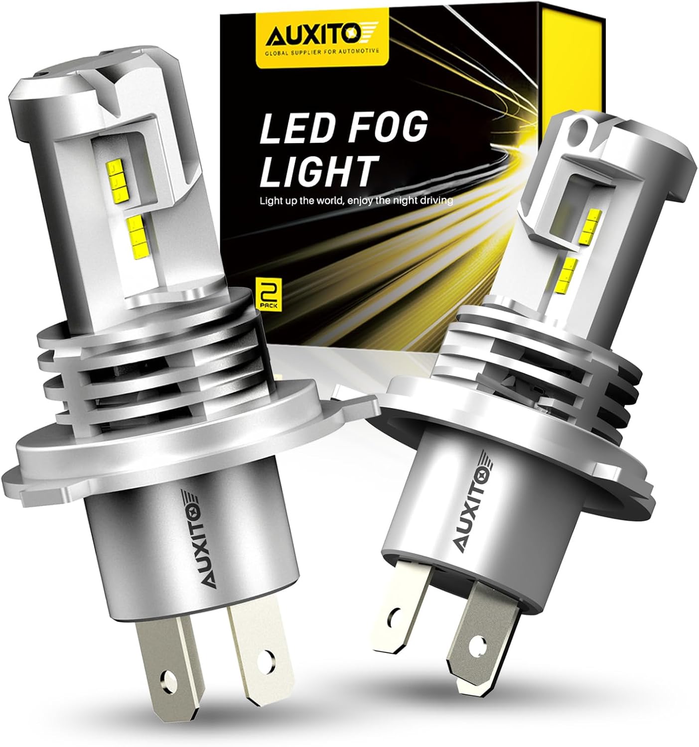 AUXITO H4 9003 LED Bulbs Dual Beam Fog Light Bulbs, 24000 Lumens 600% Super Bright, 6500K Cool White, Fan Cooling Design, Pack of 2