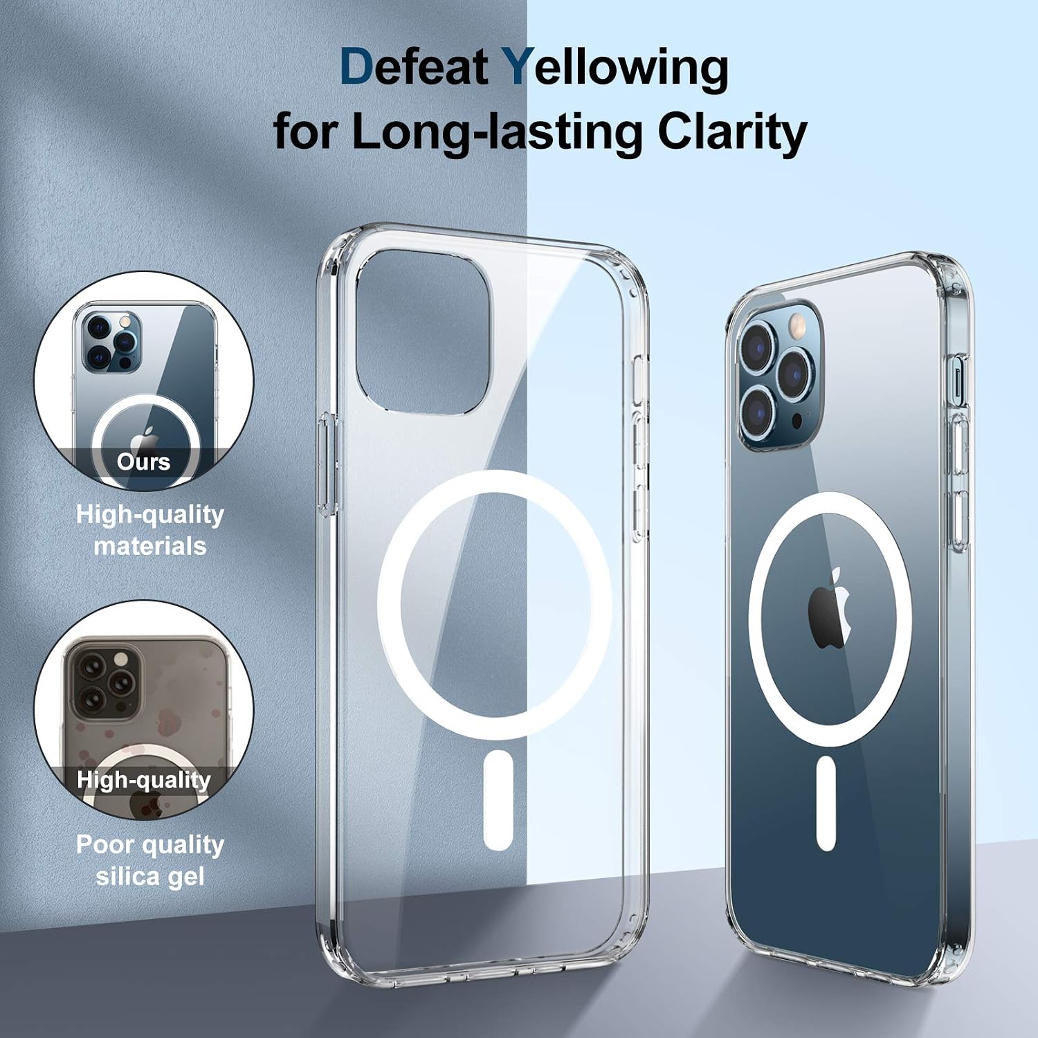 QMQ Phone Case for iPhone 12/12 Pro 6.1'', Clear Case Reinforced Corner TPU Bumper Magnetic Anti-Yellowing Transparent Protective Case (for iPhone 12/12 Pro 6.1'')