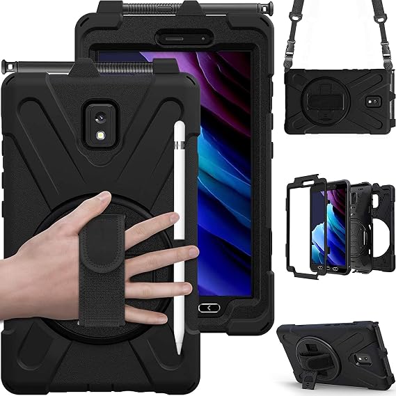 DreamerX for Samsung Galaxy Tab Active 3/Active5 8.0 Case, Hybrid Shockproof Rugged Drop Protective Case with Stand Handle Hand/Shoulder Strap for Galaxy Tab Active5 8 2024, Active3 8 2020, Black