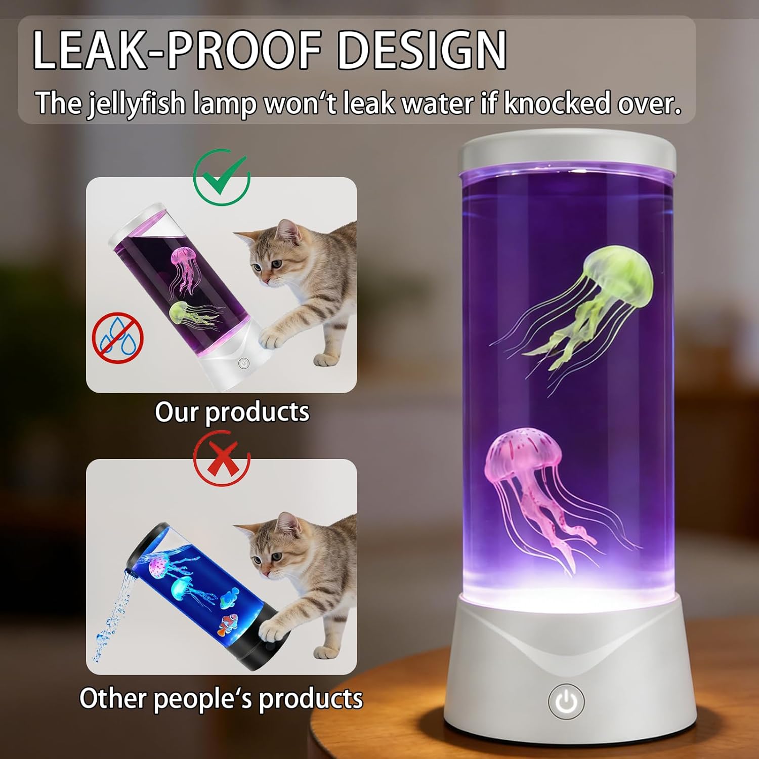 Jellyfish Lamp 7 Color Changing Effect Dancing Jelly Fish Toy Aquarium Night Light with Adapter Wave Projection for Room Bedroom Office Homer Decor Sensory Lamp Gift for Kids Adults (White)