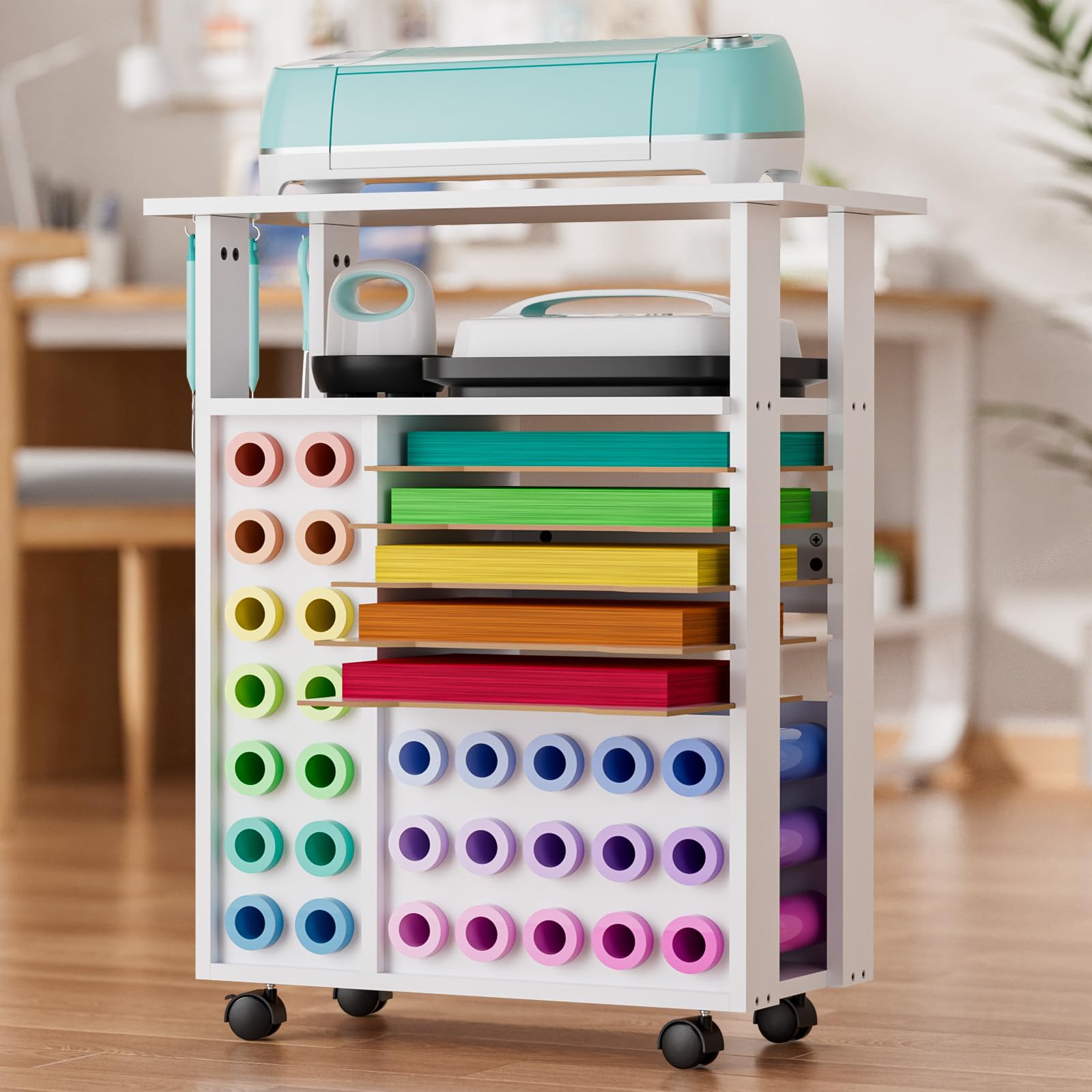 Udefineit Craft Cart Organizer with Wheels for Cricut Machines, Heavy Duty Rolling Cutting Machine Cart with 29 Vinyl Roll Holders & 5 Adjustable Drawers, Mobile Heat Press Table for Cutting Accessory