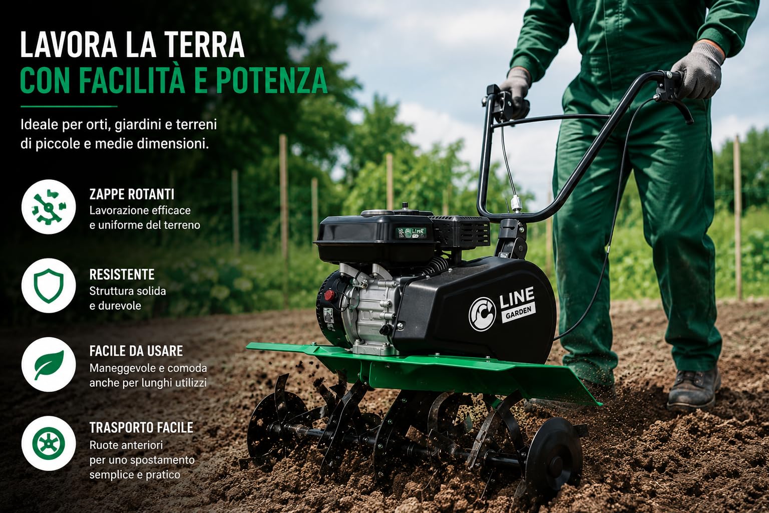 Motozappa a Scoppio OHV 212cc E-V CM55-85 Tiller per Orto e Lavorazione Terreno