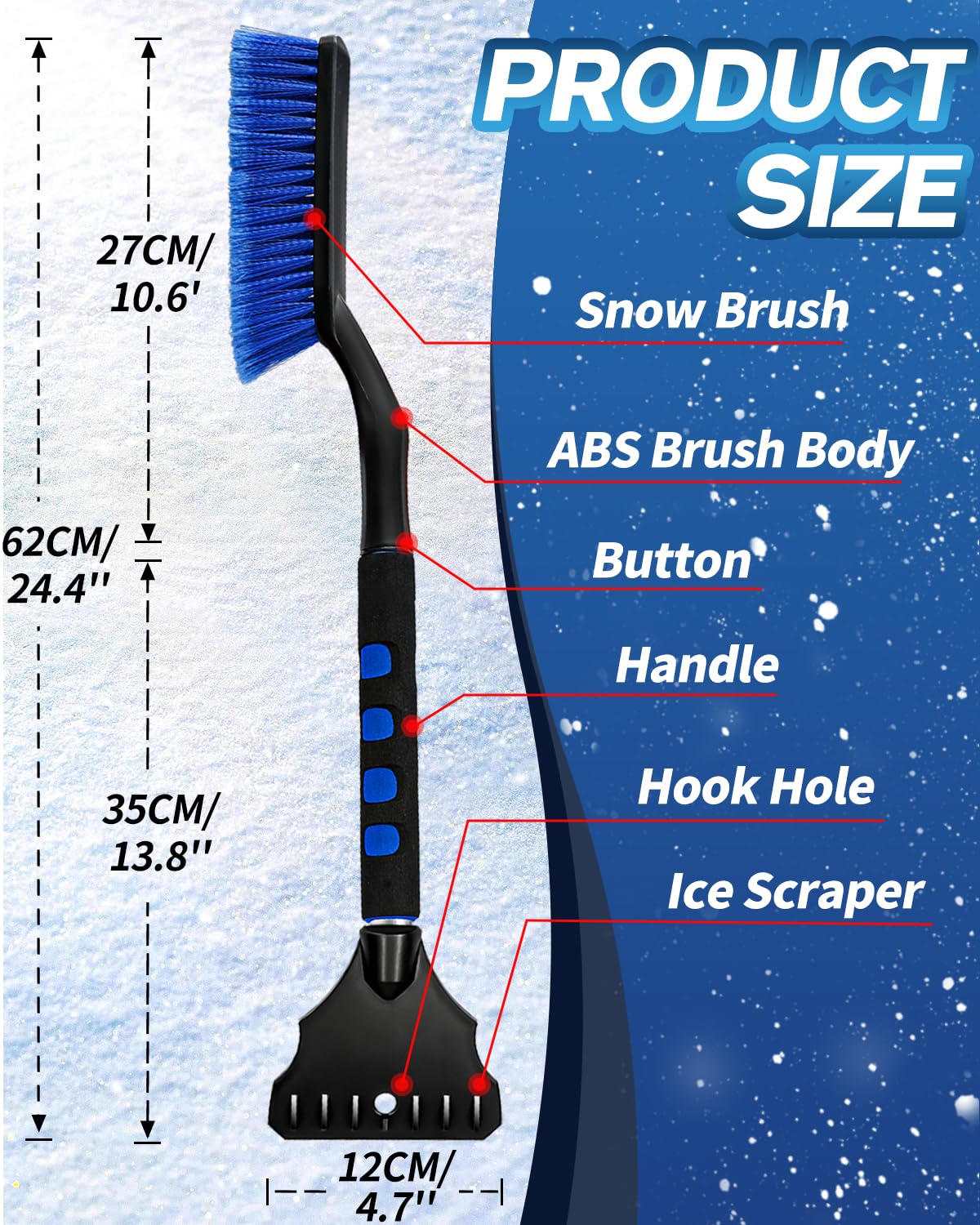 COZII Eiskratzer Auto mit Besen, Eiskratzer Auto mit Eisbrecher Funktion, Stabiler Schneekratzer Auto, Abnehmbar Eiskratzer für Auto, Auto Winter Zubehoer