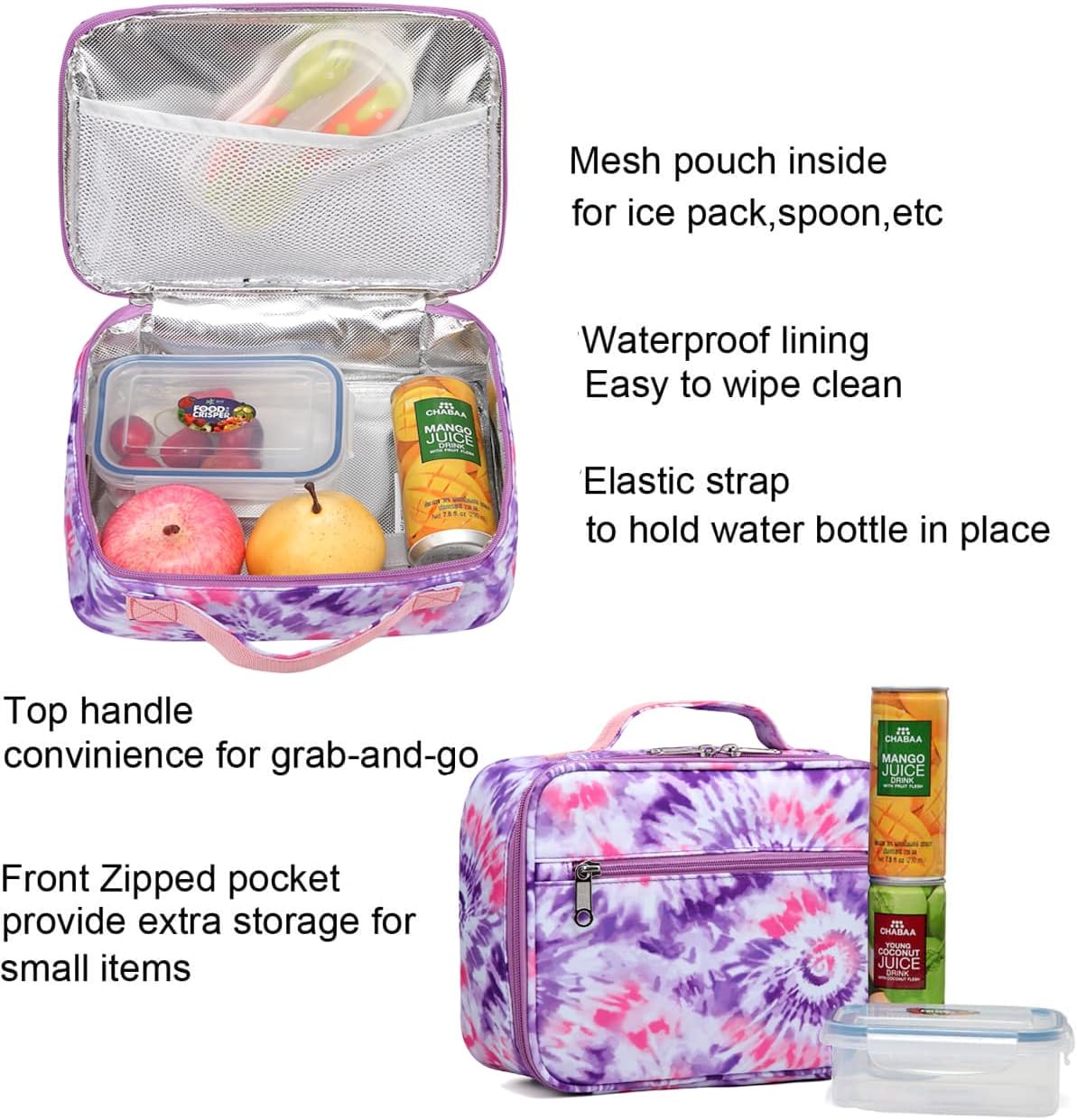 BLUEFAIRY Girls Backpack with Lunch Box Kids Bookbag Set Elemenatry School Bag 17" with insulated Lunch Bag Lunchbox Set Cute Back to School Gifts Mochilas Escolares para Niñas Tie Dye Purple - Image 3