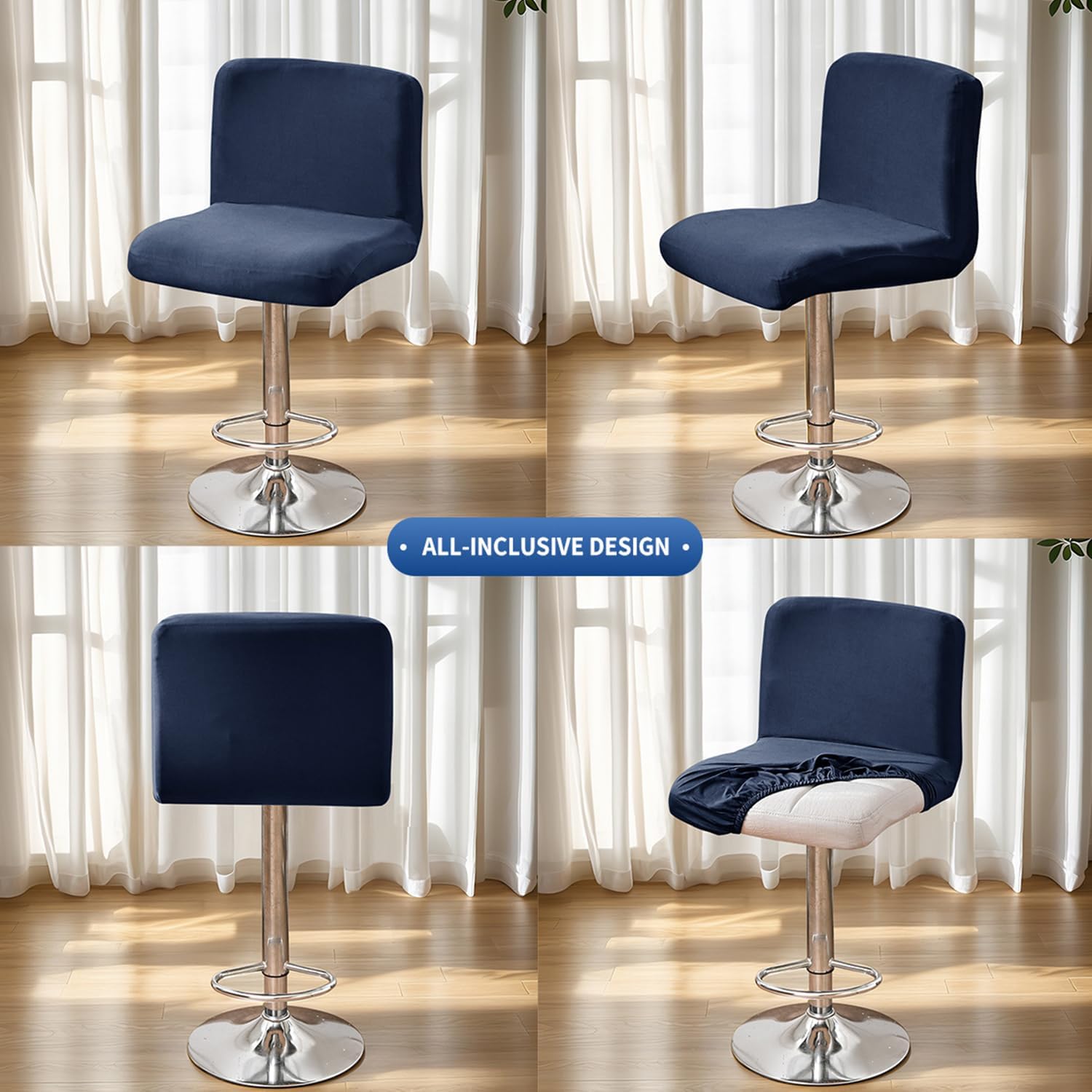 Greyc,2pcs, Bar Stool Cover with Back 2/4 Pack Barstool Chair Slipcovers Square Swivel Bar Chair Slipcover Stretch Fabric Low Back Chair Protector Soft Full Wrap Machine Washable