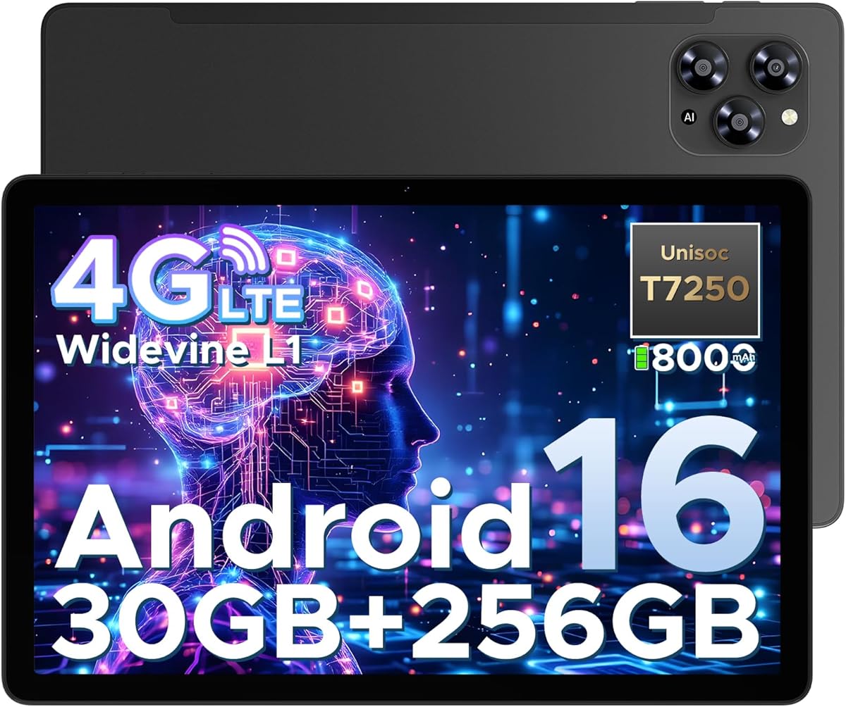 DOOGEE Tab G6 Android 16 Tablet 11 Zoll, 30GB RAM + 256GB ROM Tablet mit SIM Card Slot, 90Hz Display, Unisoc T7250 8000mAh Akku Tablets PC, Widevine L1, 13MP, 4G LTE, 3,5mm Audio/5G WiFi/Face ID/GPS