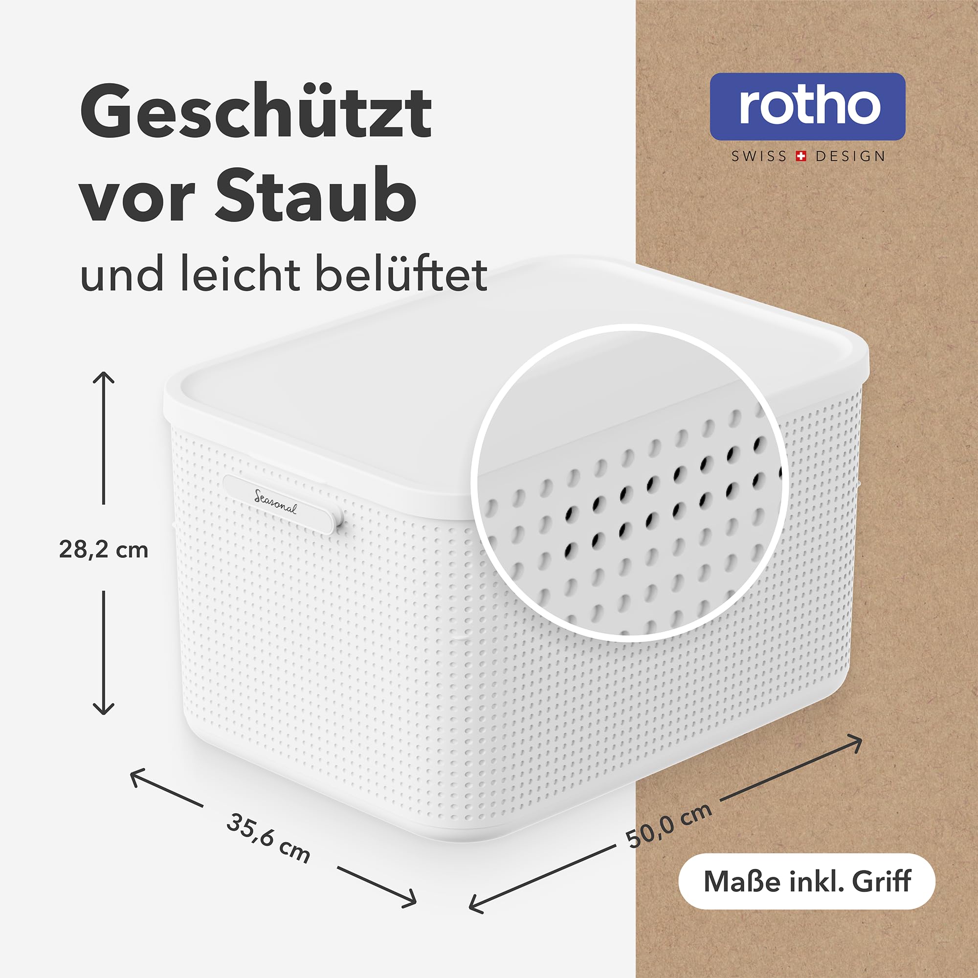 Rotho WOP 2er-Set Aufbewahrungsbox L mit Deckel und Dufteinsatz, Kleiderschrank Organizer für Hoodies, Jeans und Winterkleidung, Weiß