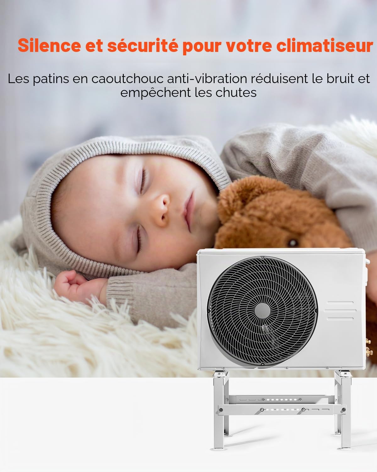 VEVOR Support au Sol pour Climatiseurs Split 9000-60000 BTU Réglable, Charge Maximale 350 kg, Conception Universelle, Réduction du Bruit et Vibration, Support de Base Robuste pour Climatiseur Split