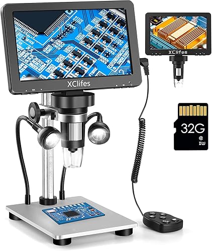 XClifes Microscopio USB digital de 7 pies microscopio HD de 1080p sensor de cámara 1200X control remoto con cable luz 10LED microscopio electrónico