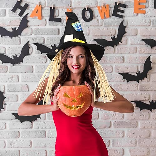 Miniatura 5 de Sombrero de espantapájaros de Halloween, sombrero de espantapájaros de fieltro de bruja de girasol, sombrero de mago espantapájaros, accesorio para