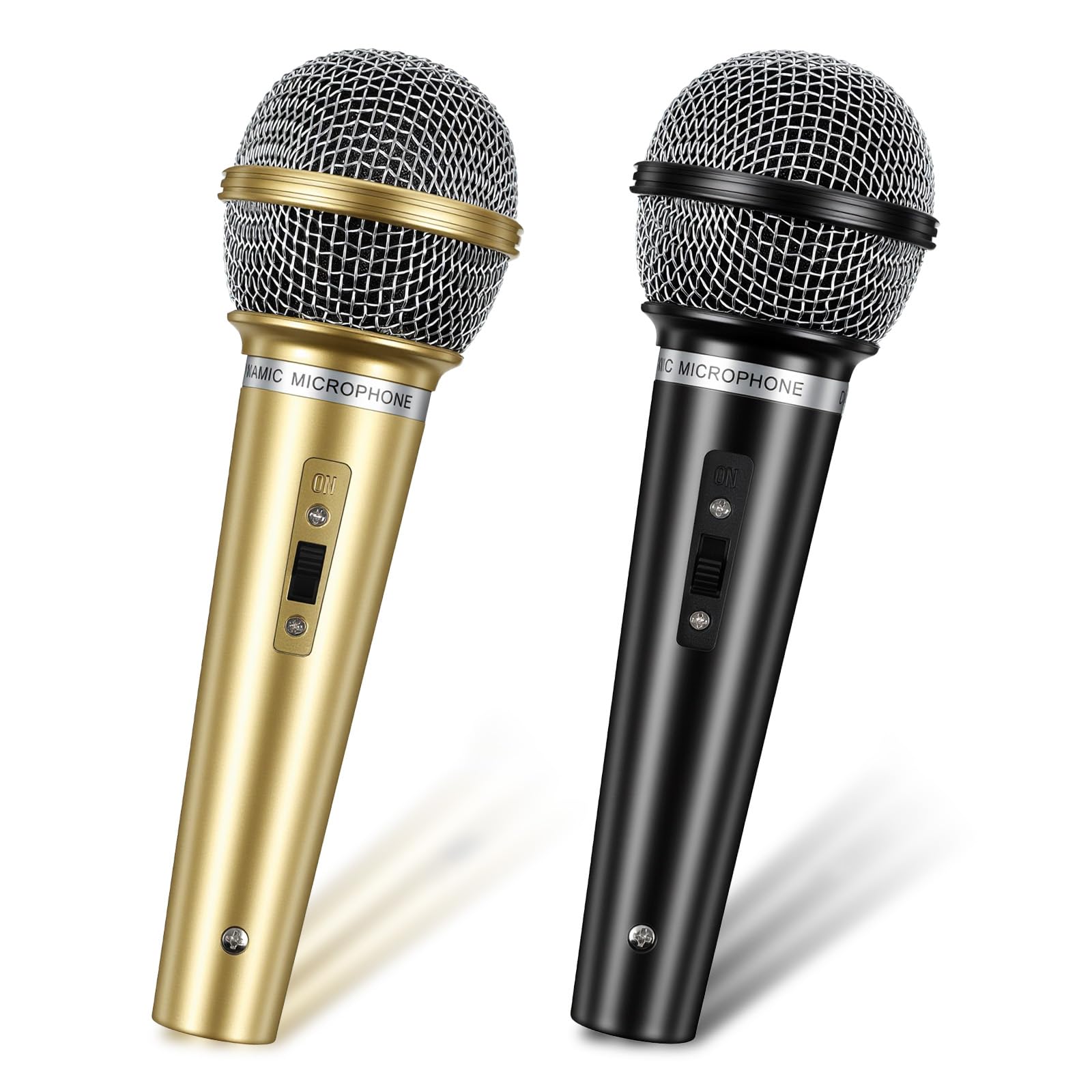 APLZGMG 2 Pcs Fake Microphone Prop, Plastic Toy Microphones, Prop Pretend Microphone for Birthday Music Parties, Costume Play, and Events (Black/Gold, 17cm)