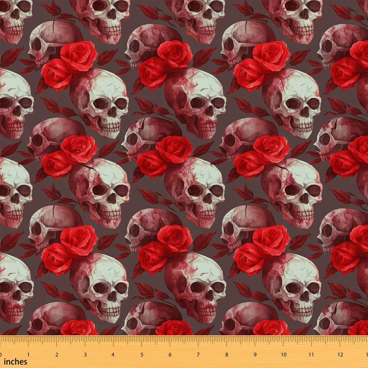 Homewish Halloween Schädel Weich Patchwork Stoffe Paket 460x150cm | Rote Rosenblume Polsterstoff Meterware Gotisches Skelett Zucker Schädel DIY Stoff,Ohne Dehnbarkeit