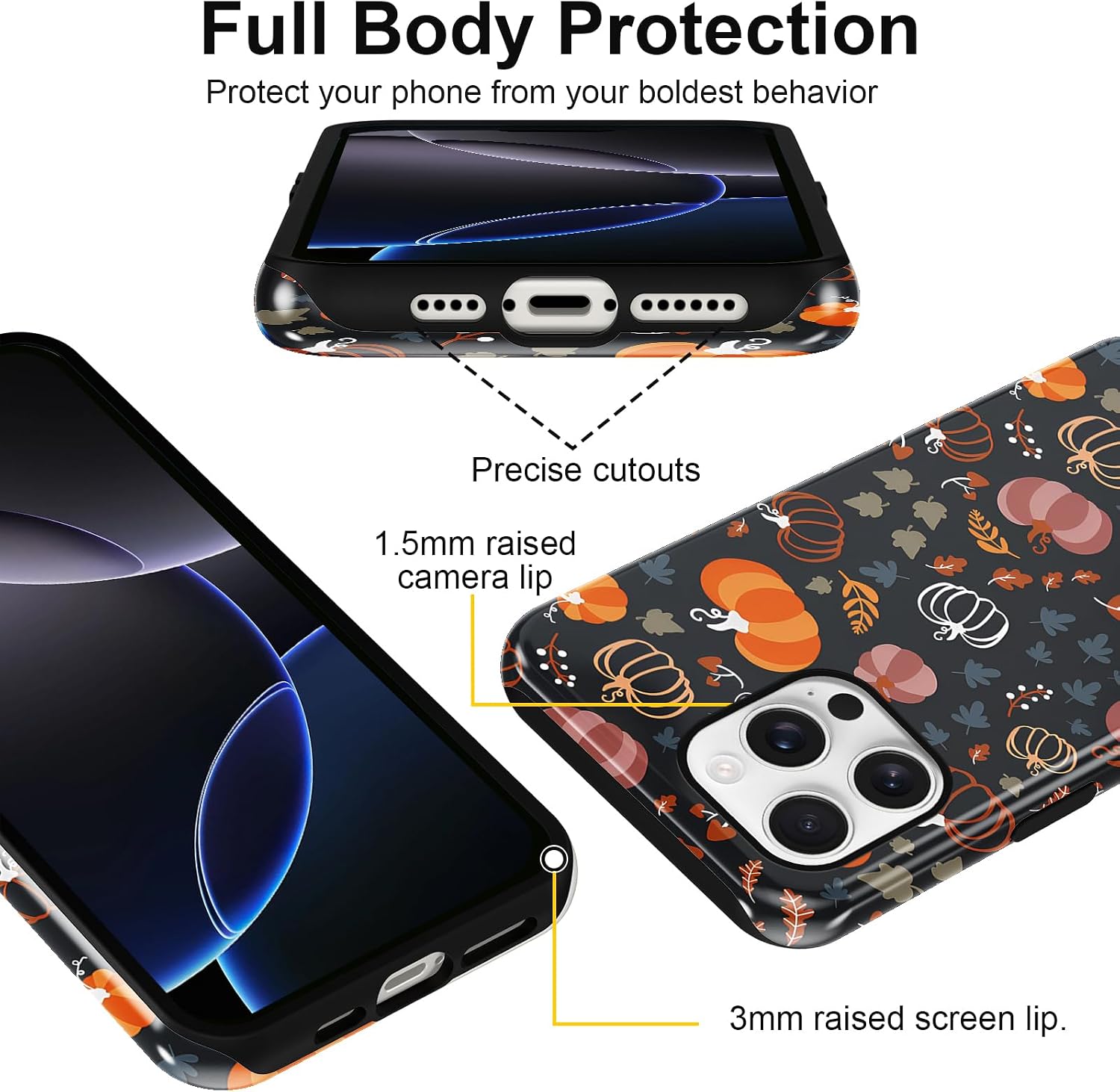 for iPhone 16 Pro Max Cute Halloween Fall Pumpkin Leaves Phone Case 6.9" image 3