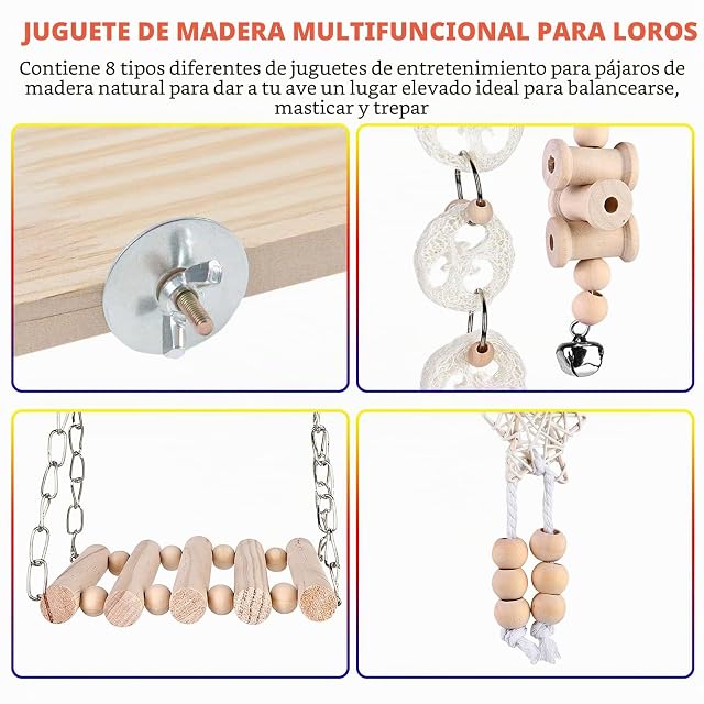 Foto 4 de 7 de 9 Piezas de Juguetes para Pájaros, Juguete para Loro, Jaula de Pájaros, Juguete para Masticar