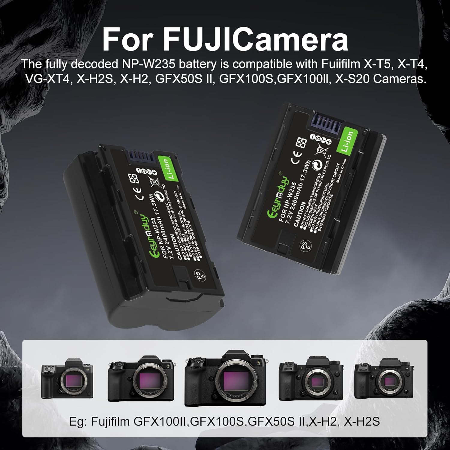 NP-W235 Battery 2Pack and Charger 4080mAh Set for Fujifilm X-T5, X-T4, Double Slot NP-W235 Battery Charger for Fujifilm X-T5, X-T4, VG-XT4, X-S20, GFX50S II, GFX100S, X-H2, X-H2S (NP-W235) - Image 2