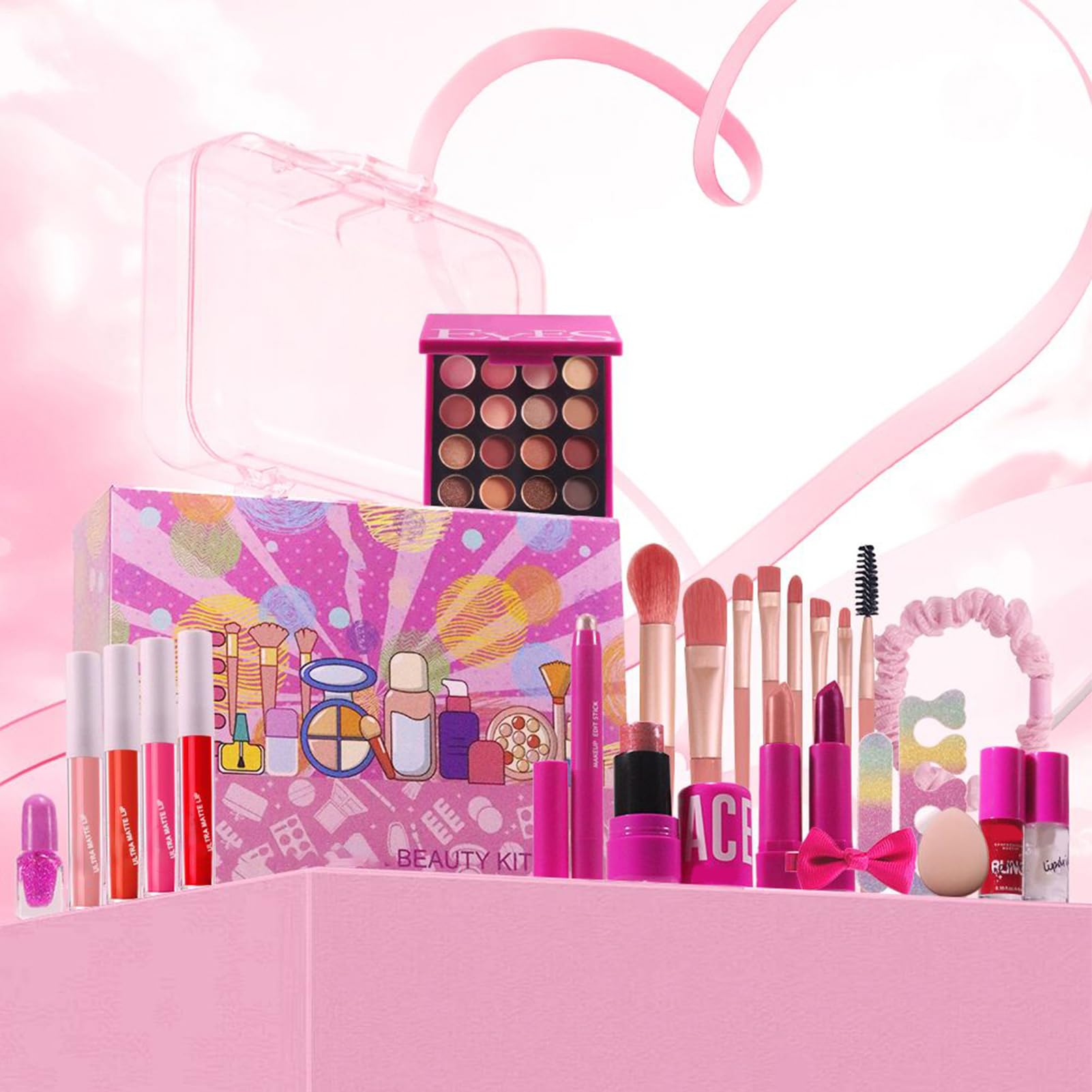 Make-Up Für Mädchen Wischfeste Beauty Make-up-Kosmetik | 26-teiliges Kosmetik-Set mit Lidschattenpalette, Rouge-Stick und Lippenstift Für Reise, Bühne, Tanz, Hochzeit und